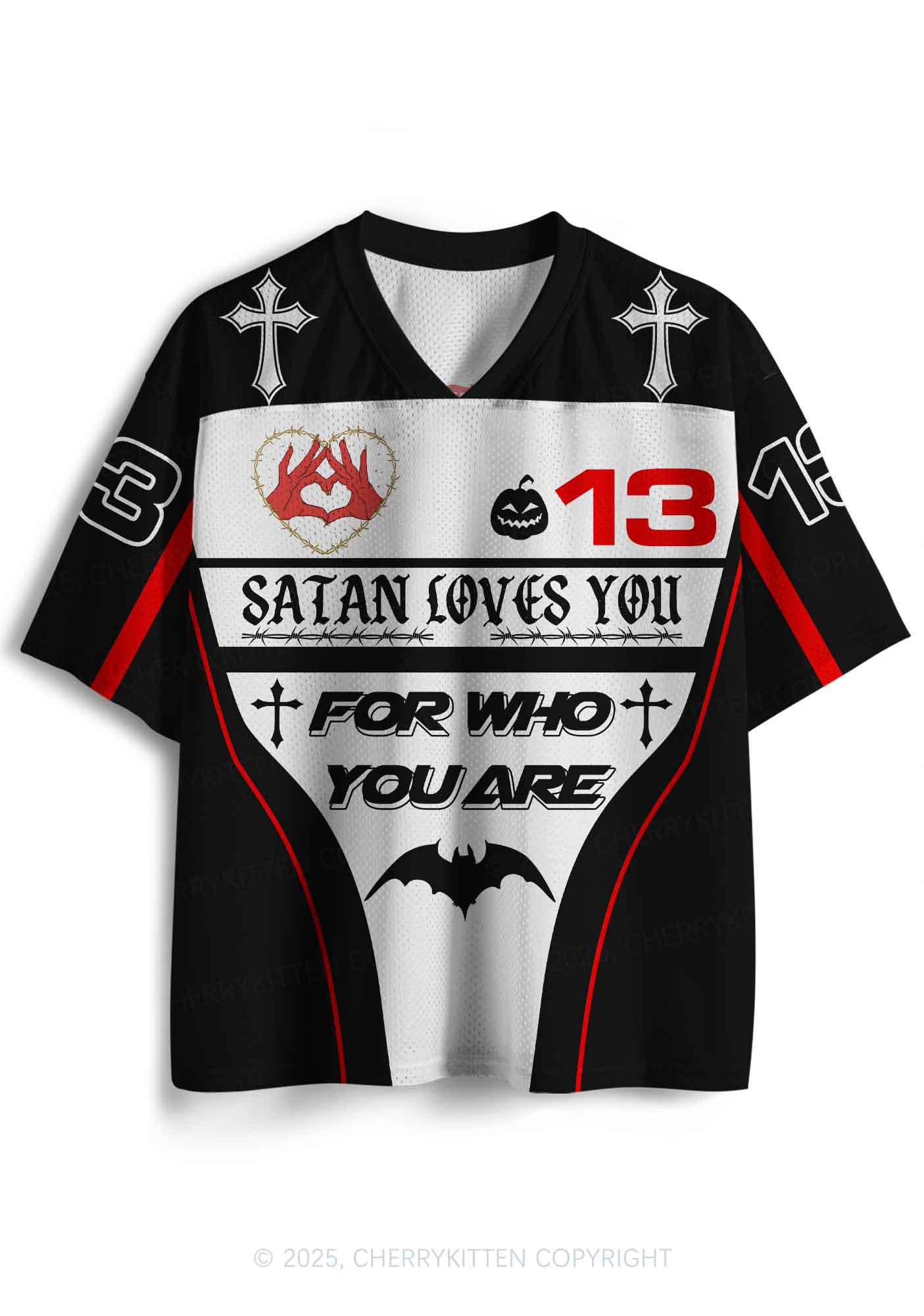 Halloween Custom Satan Loves Y2K Sport Jersey Shirts Cherrykitten - Image 2
