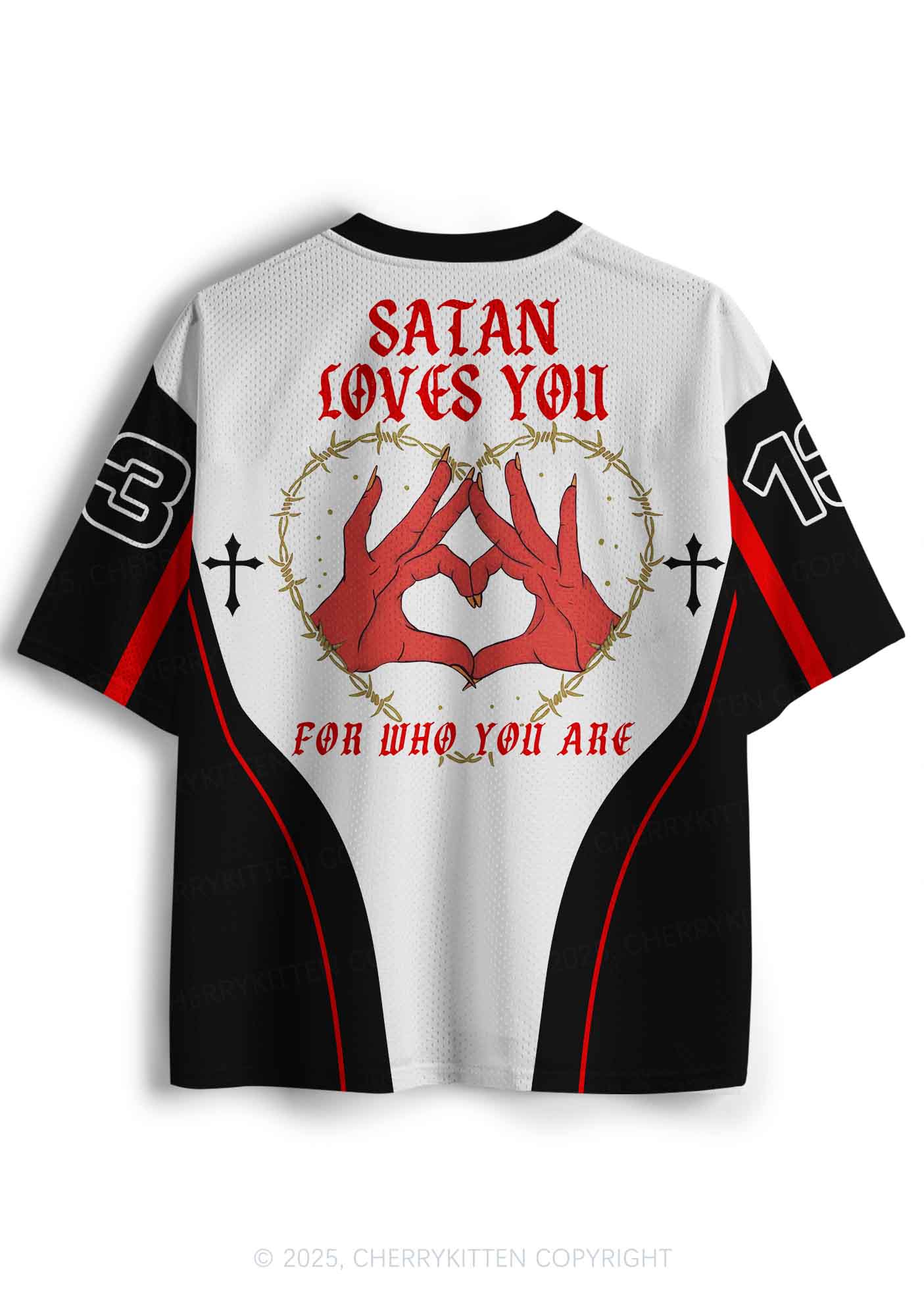 Halloween Custom Satan Loves Y2K Sport Jersey Shirts Cherrykitten - Image 3