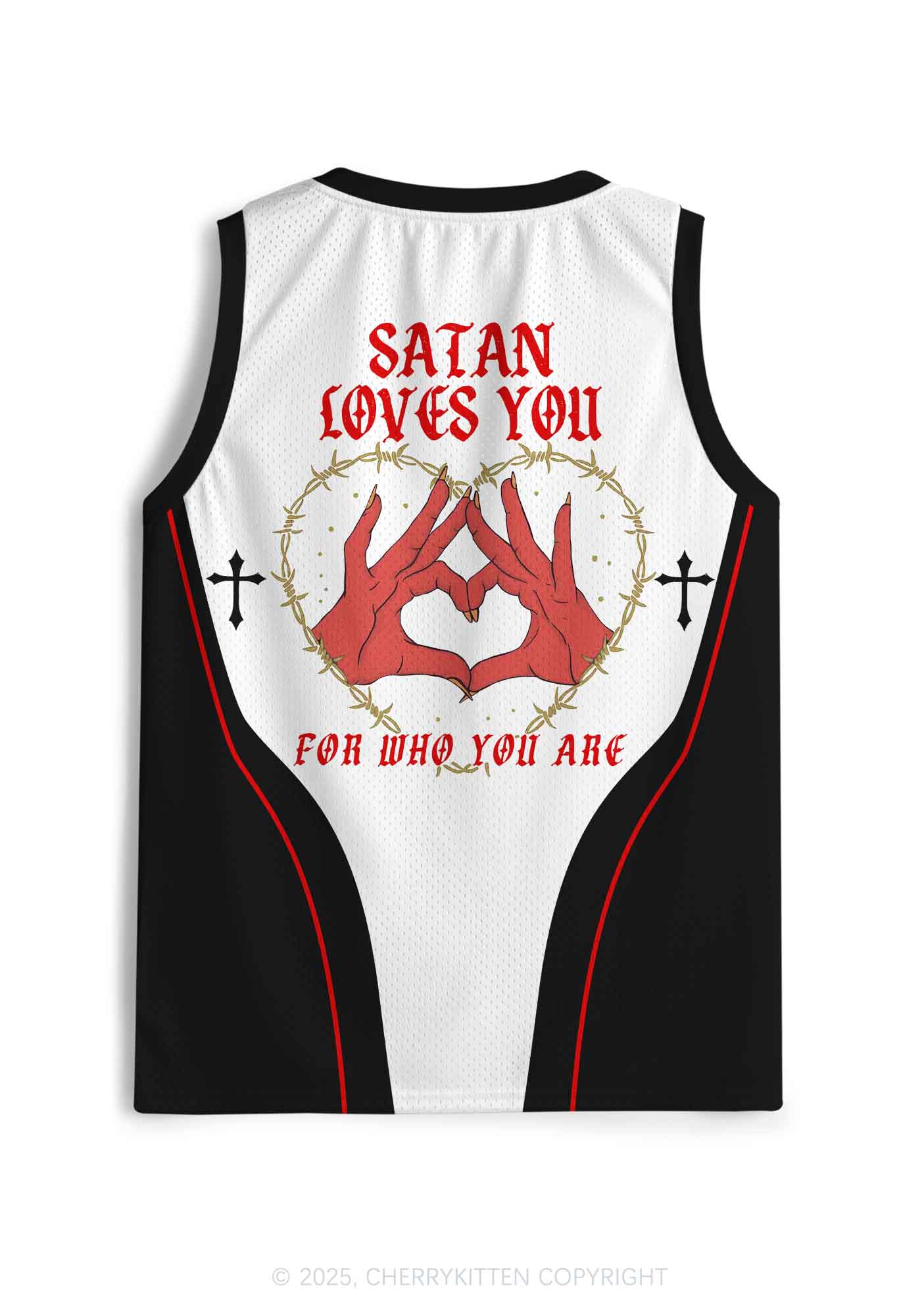 Halloween Custom Satan Loves Y2K Sport Jersey Tank Cherrykitten - Image 3