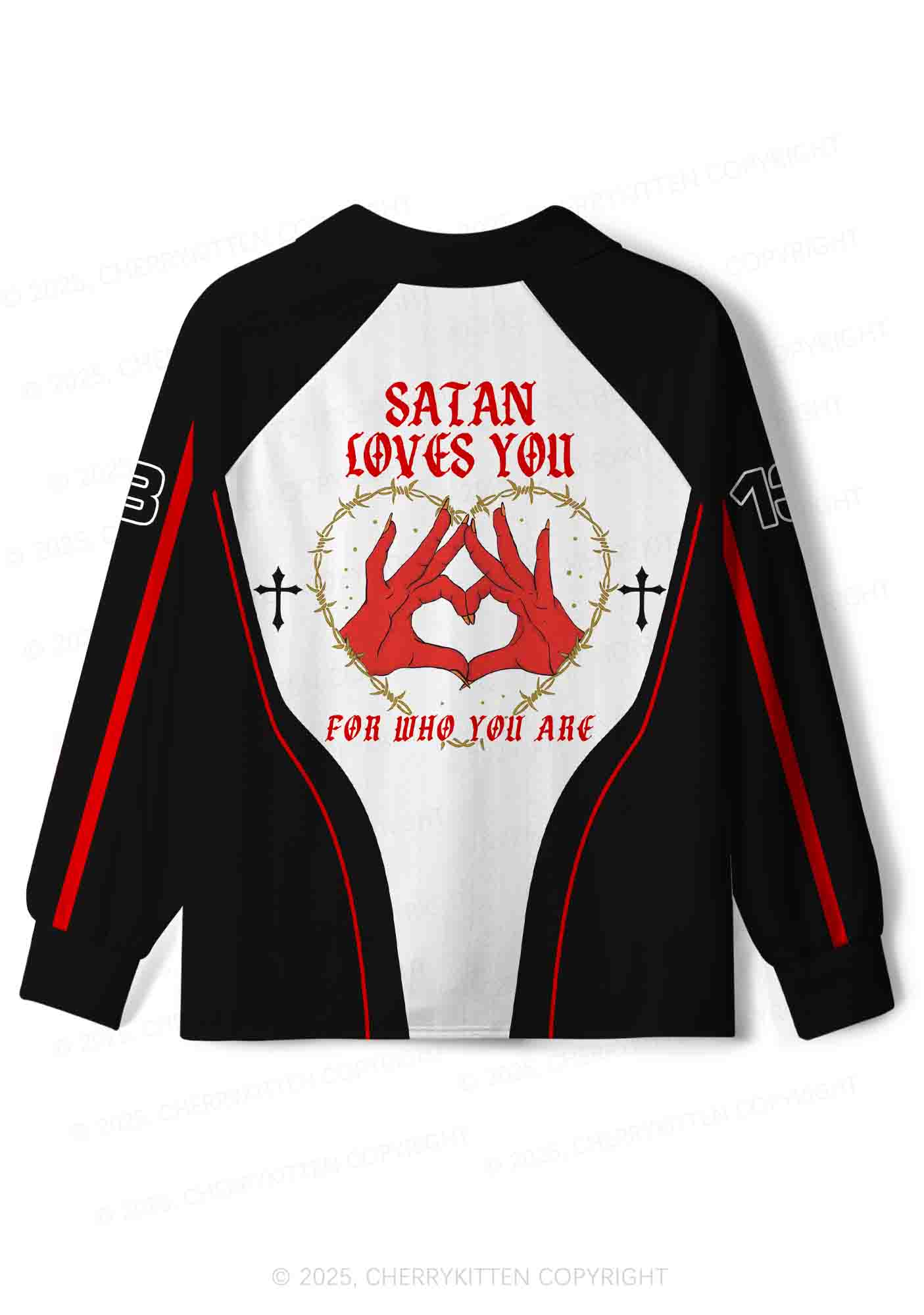 Halloween Custom Satan Loves Y2K Sport Long Sleeve Jersey Shirts Cherrykitten - Image 3