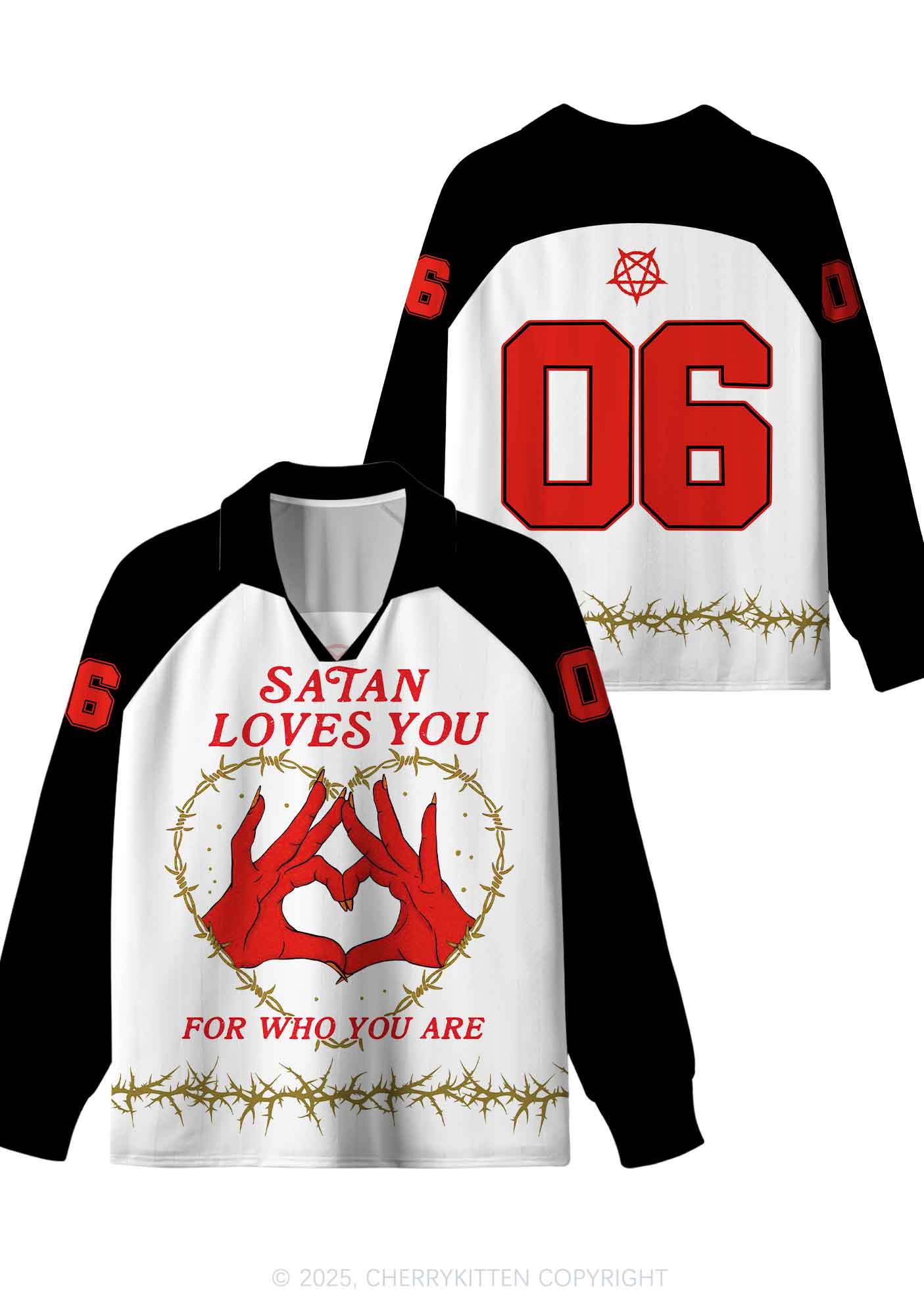 Halloween Custom White Satan Heart Y2K Long Sleeve Sport Jersey Shirts Cherrykitten - Image 3