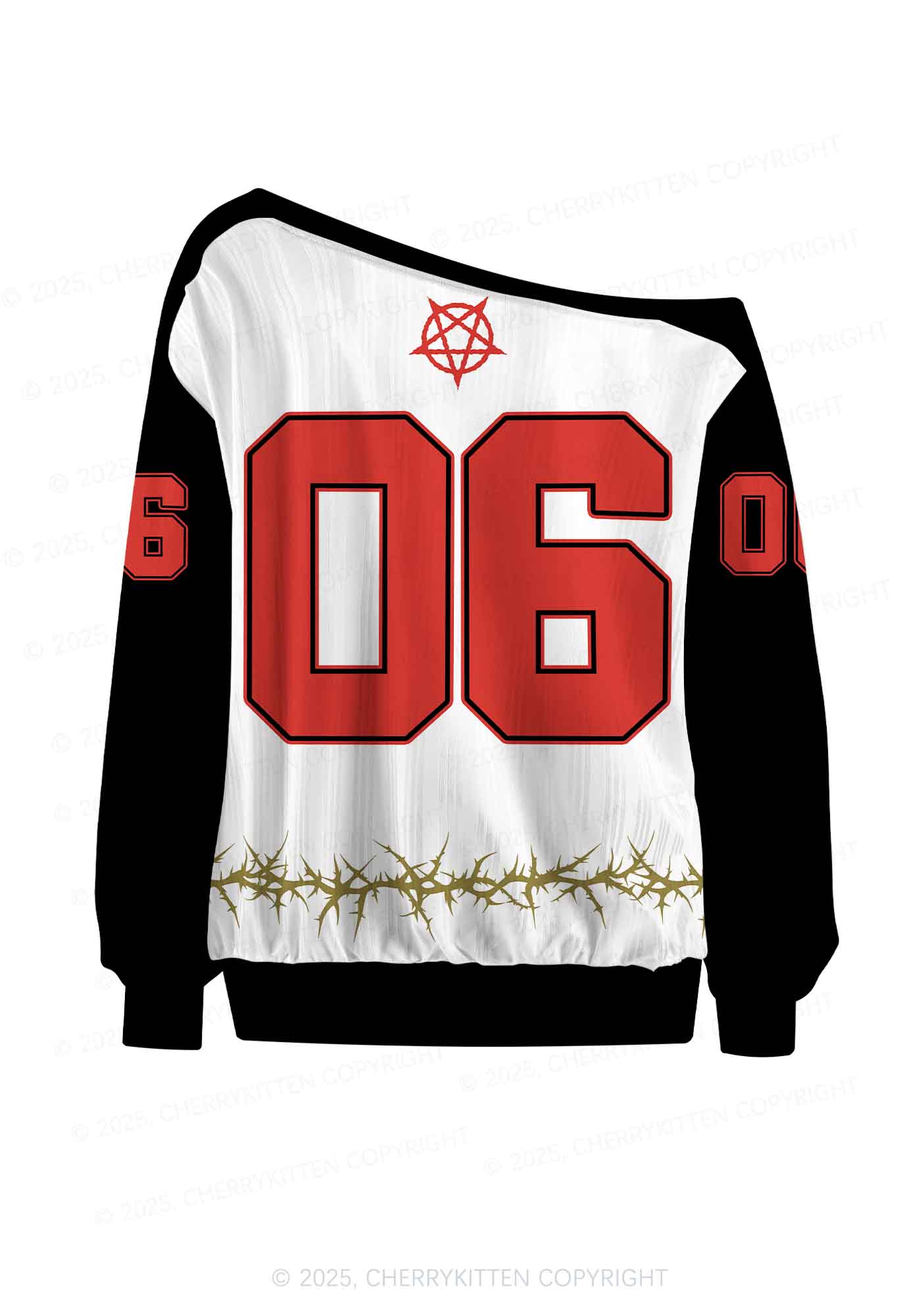 Halloween Custom White Satan Heart Y2K Off Shoulder Long Sleeve Sport Jersey Shirts Cherrykitten - Image 2