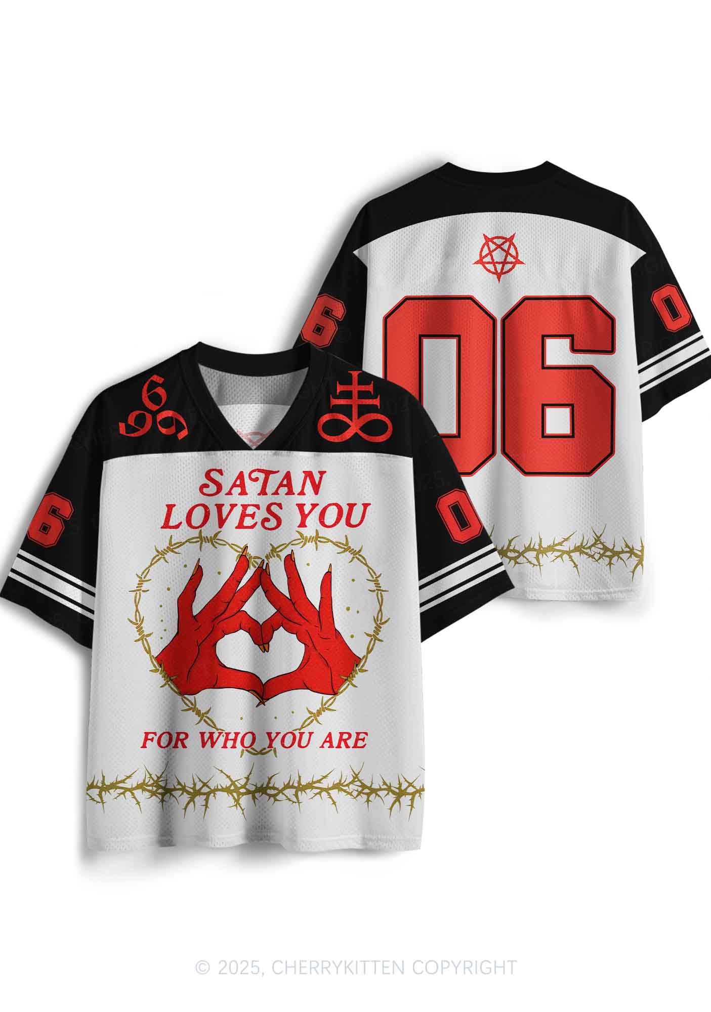 Halloween Custom White Satan Heart Y2K Sport Jersey Shirts Cherrykitten - Image 3