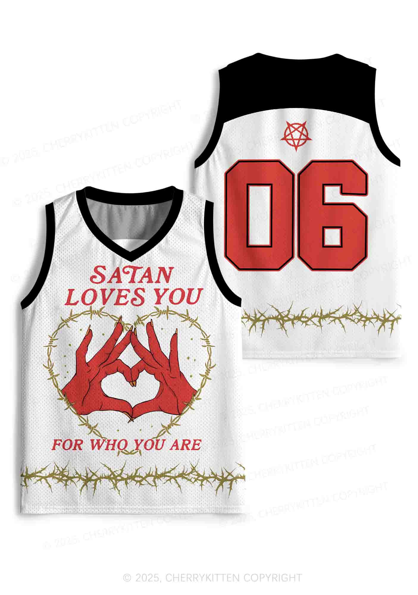 Halloween Custom White Satan Heart Y2K Sport Jersey Tank Cherrykitten - Image 3