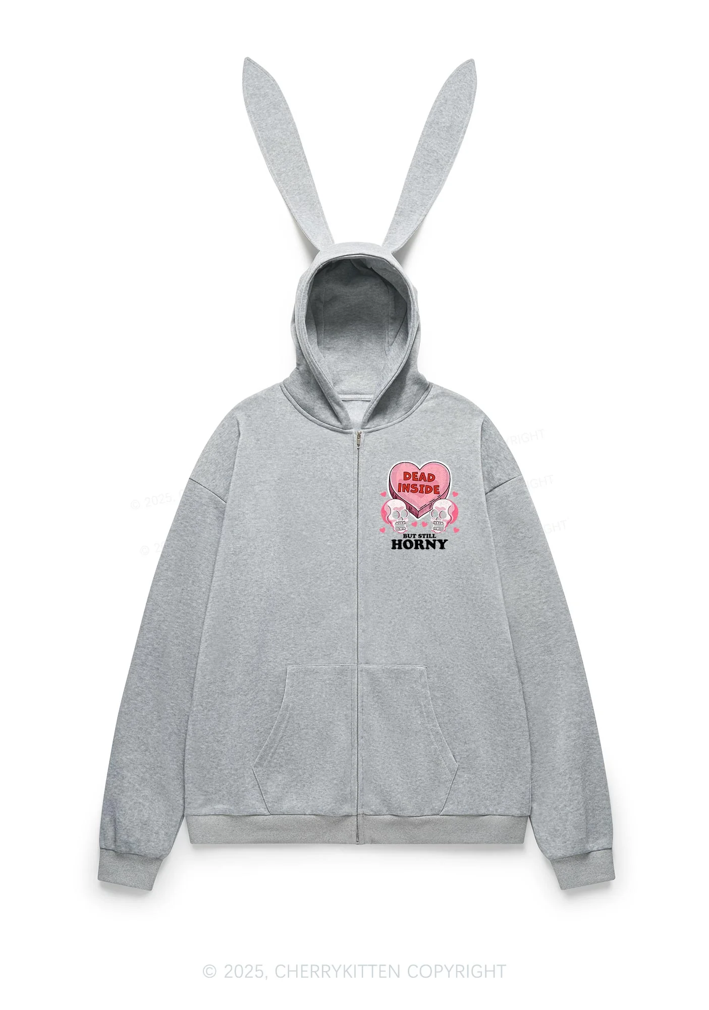 Halloween Dead Inside But Still Horxy Y2K Bunny Ear Zip Hoodie Cherrykitten - Image 5