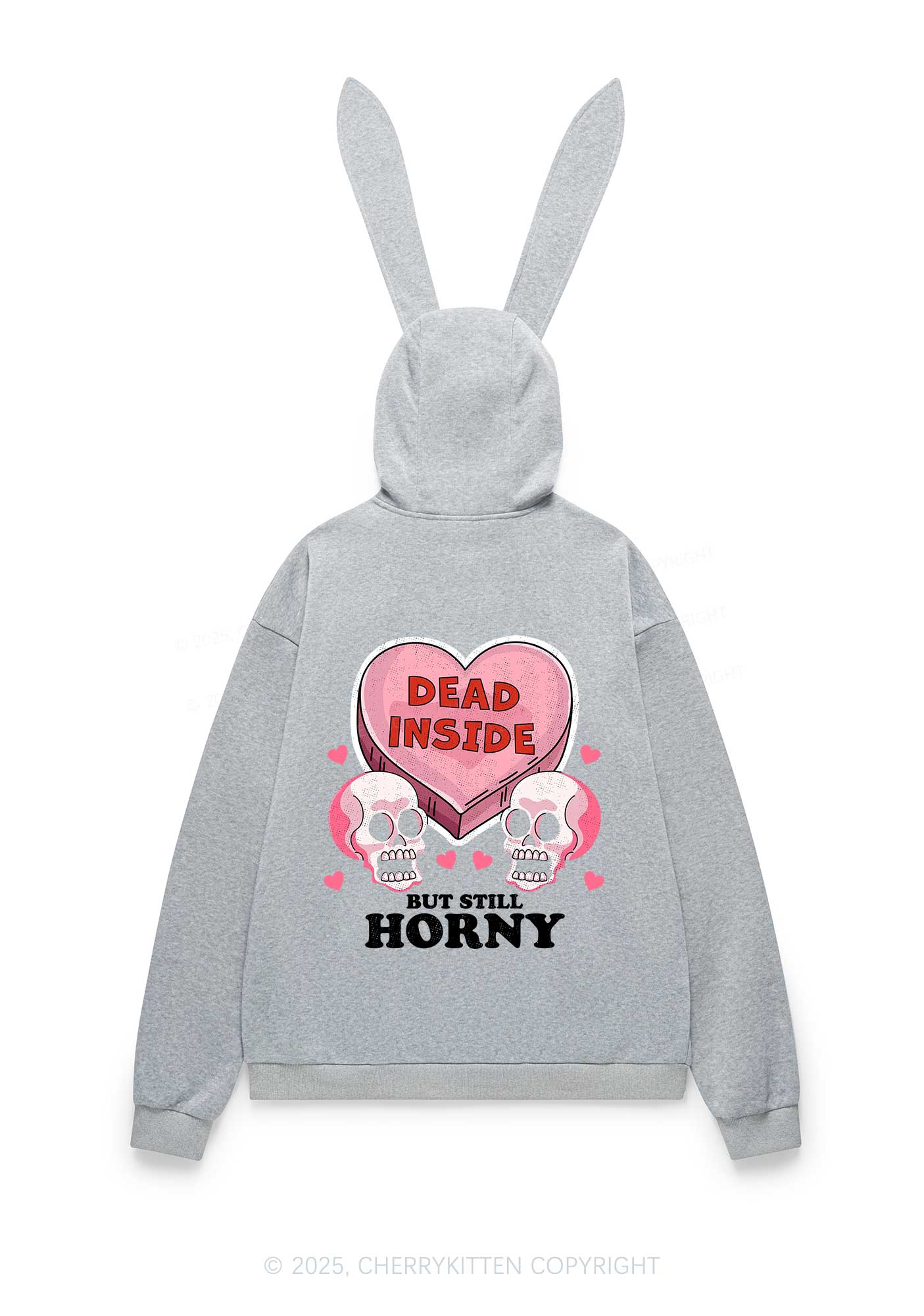 Halloween Dead Inside But Still Horxy Y2K Bunny Ear Zip Hoodie Cherrykitten - Image 6