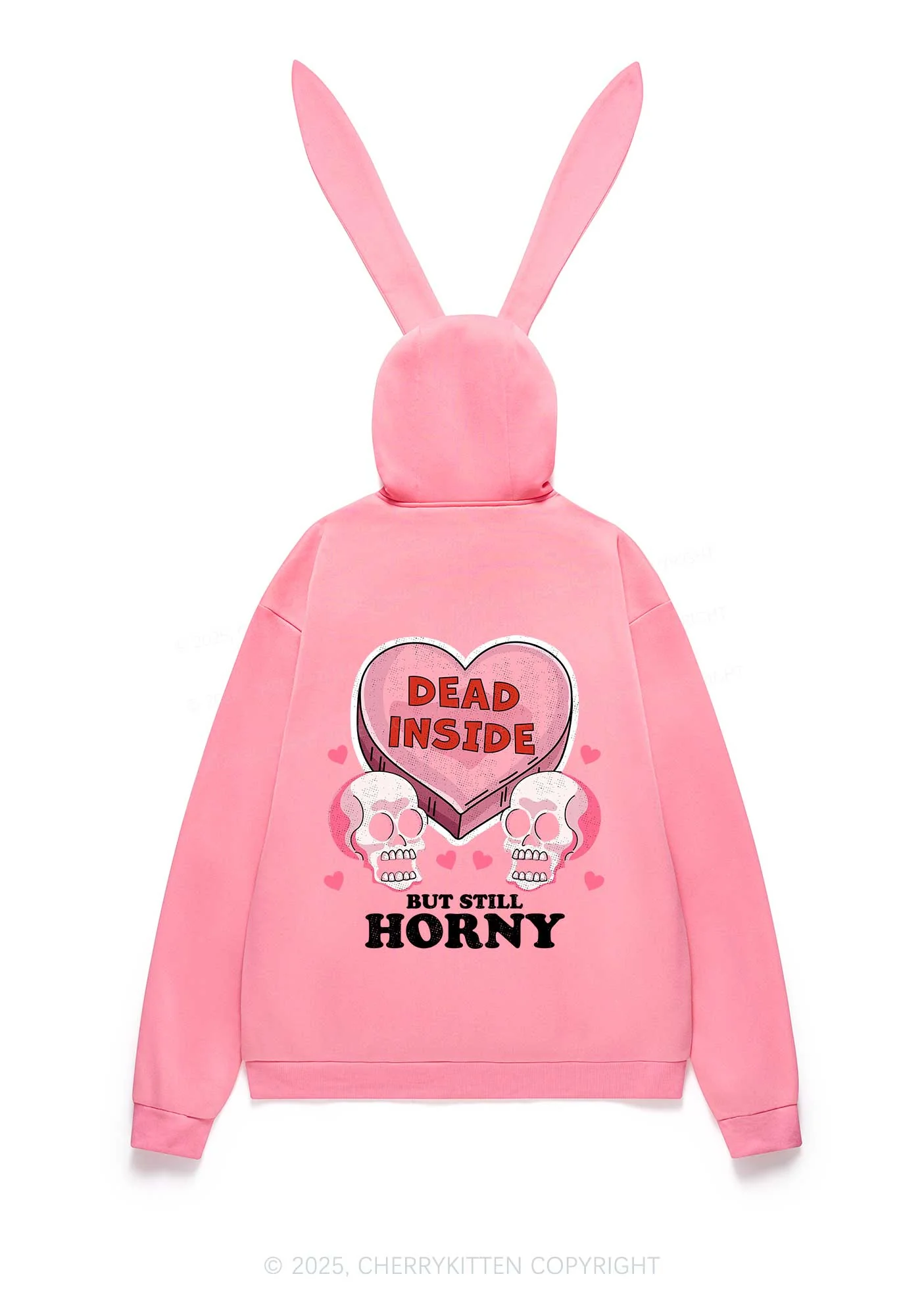 Halloween Dead Inside But Still Horxy Y2K Bunny Ear Zip Hoodie Cherrykitten - Image 7