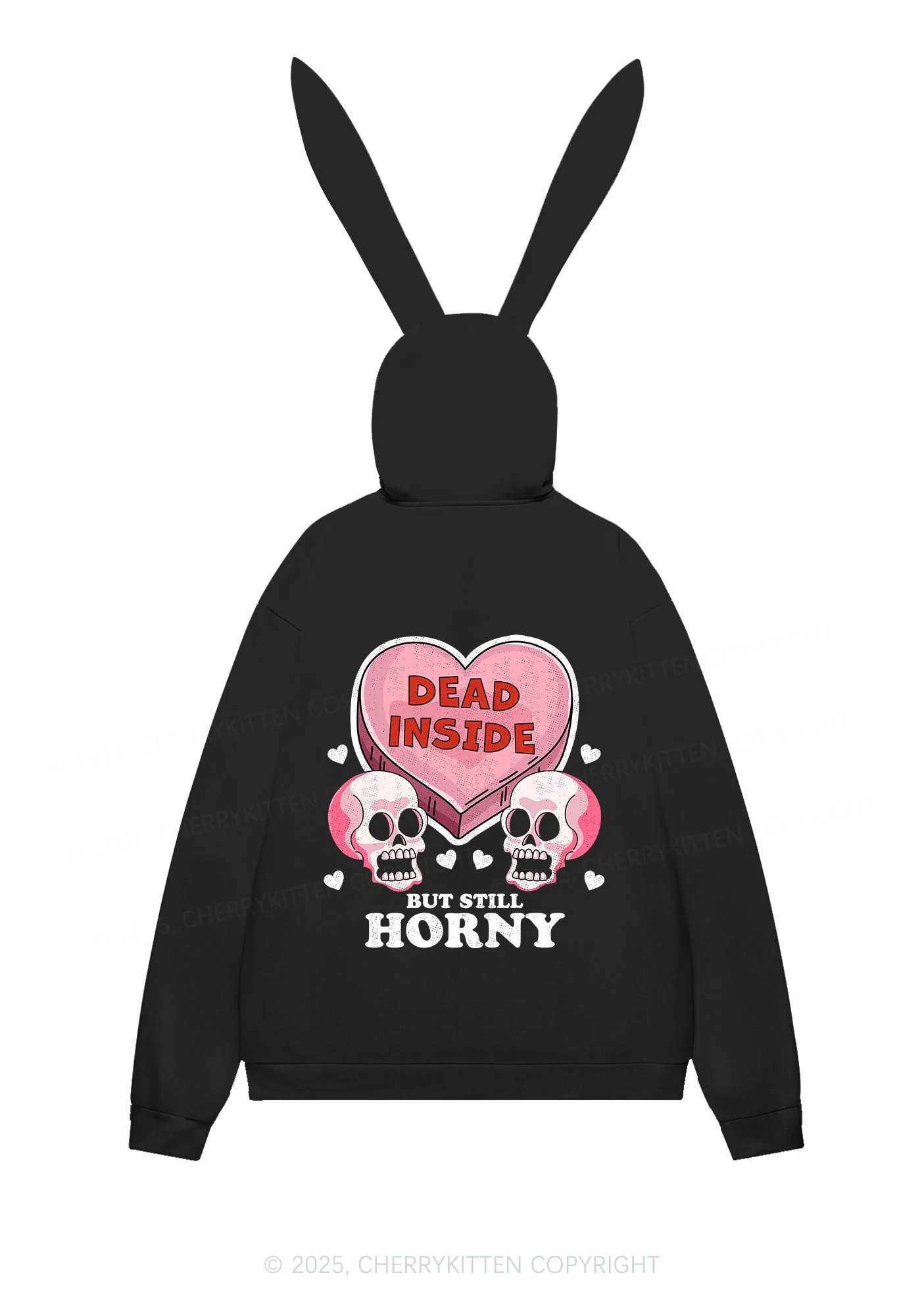 Halloween Dead Inside But Still Horxy Y2K Bunny Ear Zip Hoodie Cherrykitten - Image 8