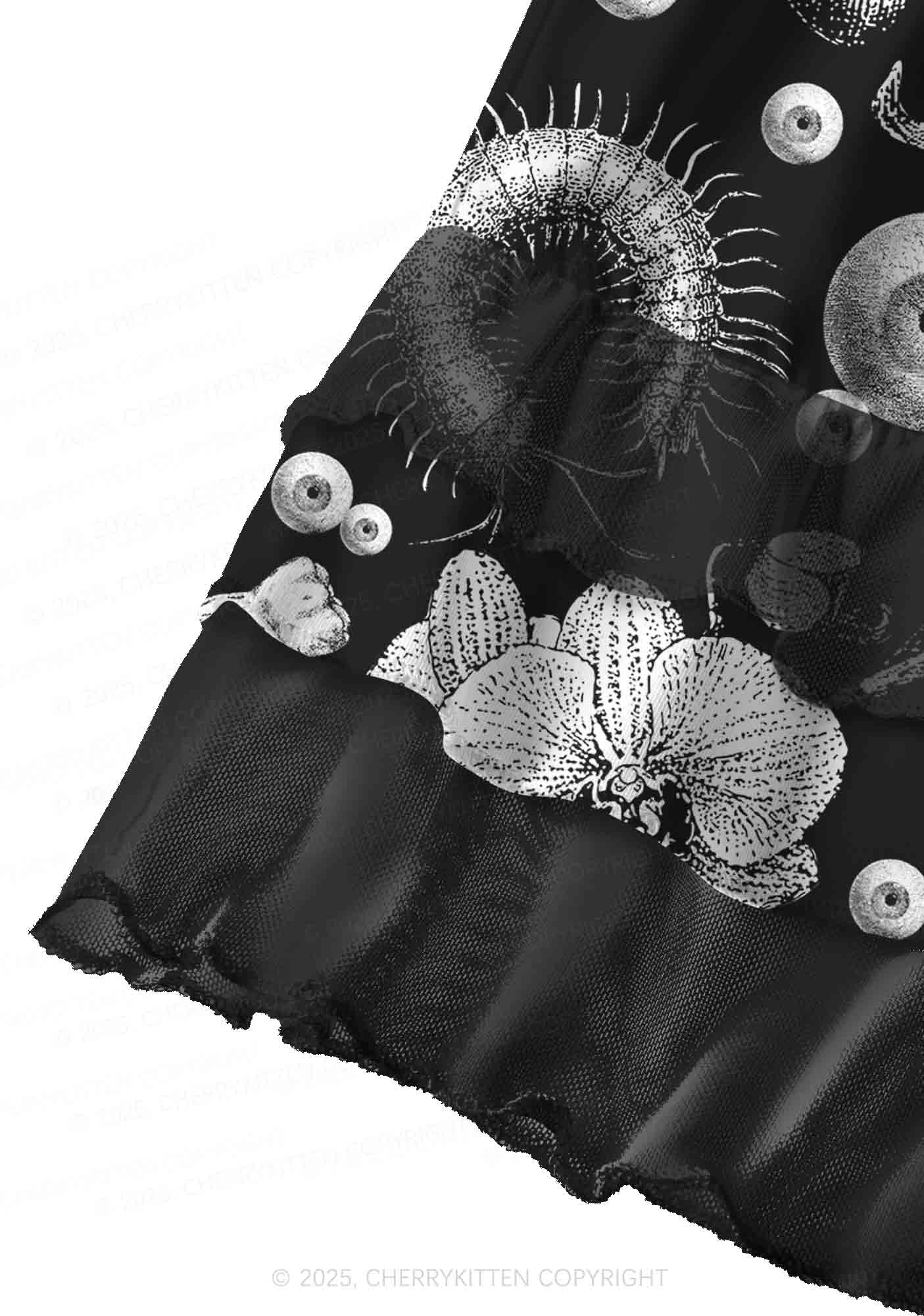 Halloween Dark Sheep Bone Y2K Print Mini Layered Skirt Cherrykitten - Image 3