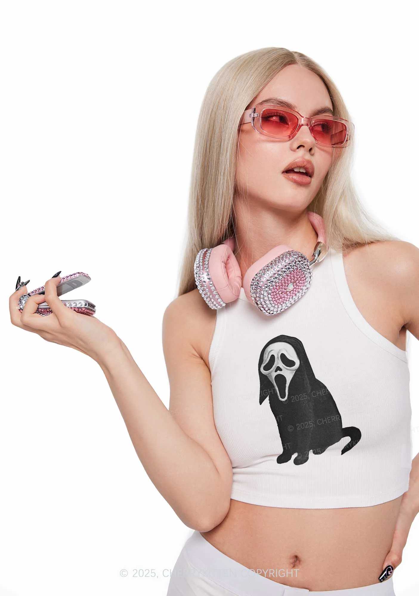 Halloween Ghostcat Y2K Spaghetti Strap Cami Cherrykitten - Image 3