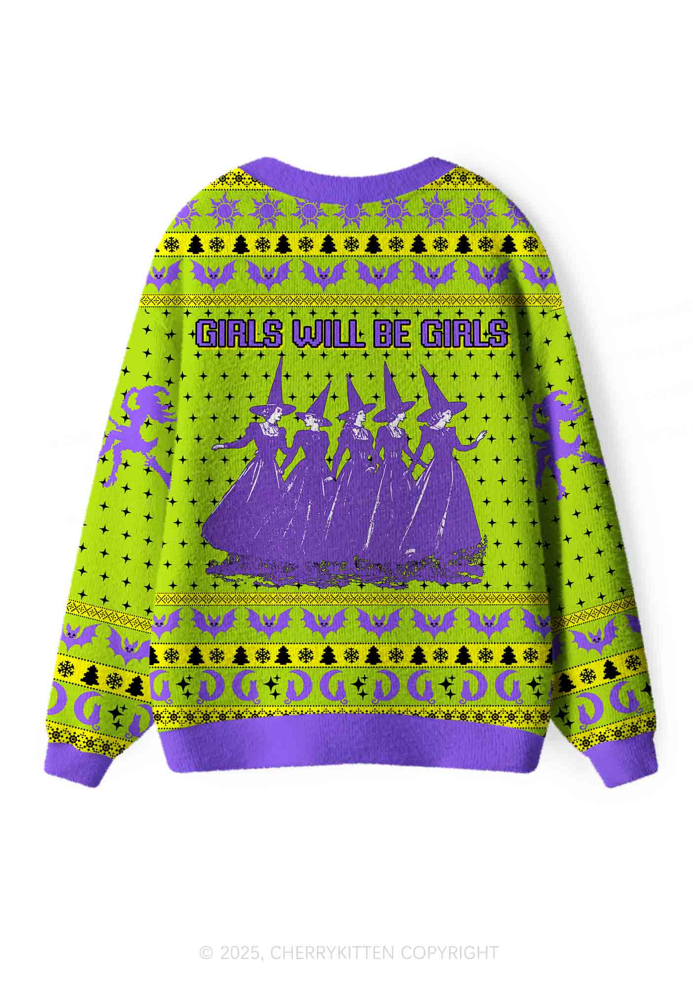 Halloween Girls Will Be Girls Y2K Christmas Cardigan Knit Sweatshirt Cherrykitten - Image 3