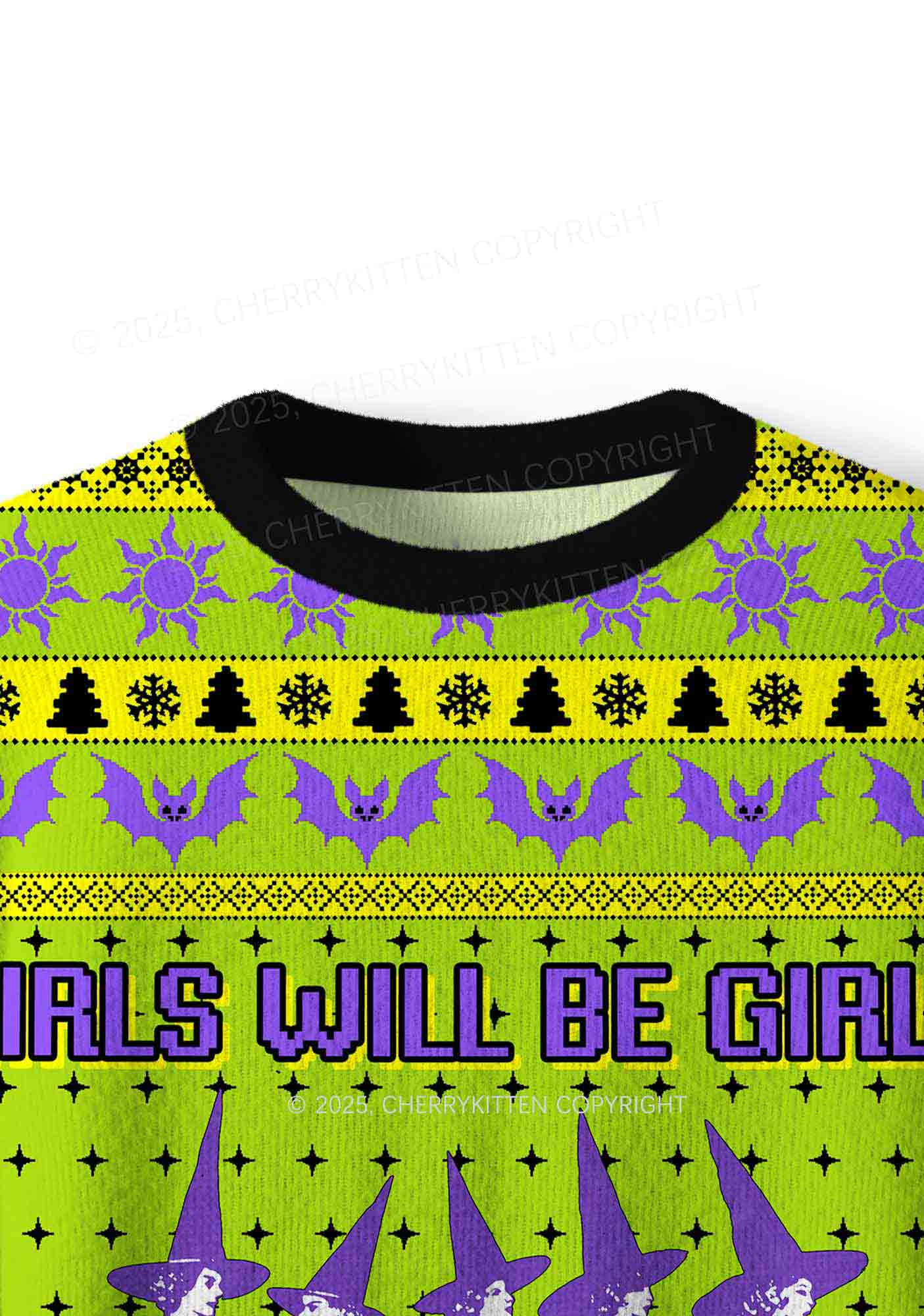 Halloween Girls Will Be Girls Y2K Christmas Knit Sweatshirt Cherrykitten - Image 4