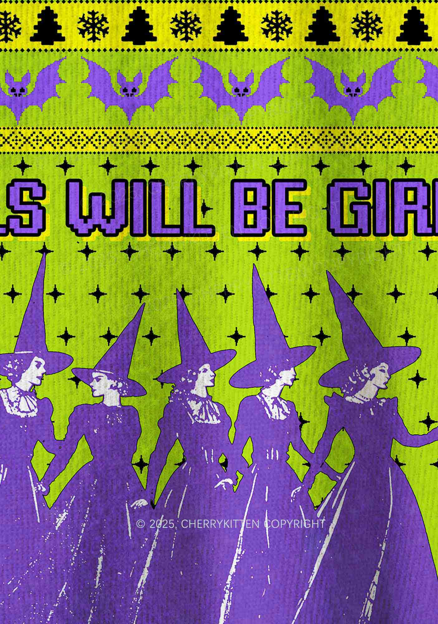 Halloween Girls Will Be Girls Y2K Christmas Knit Sweatshirt Cherrykitten - Image 6