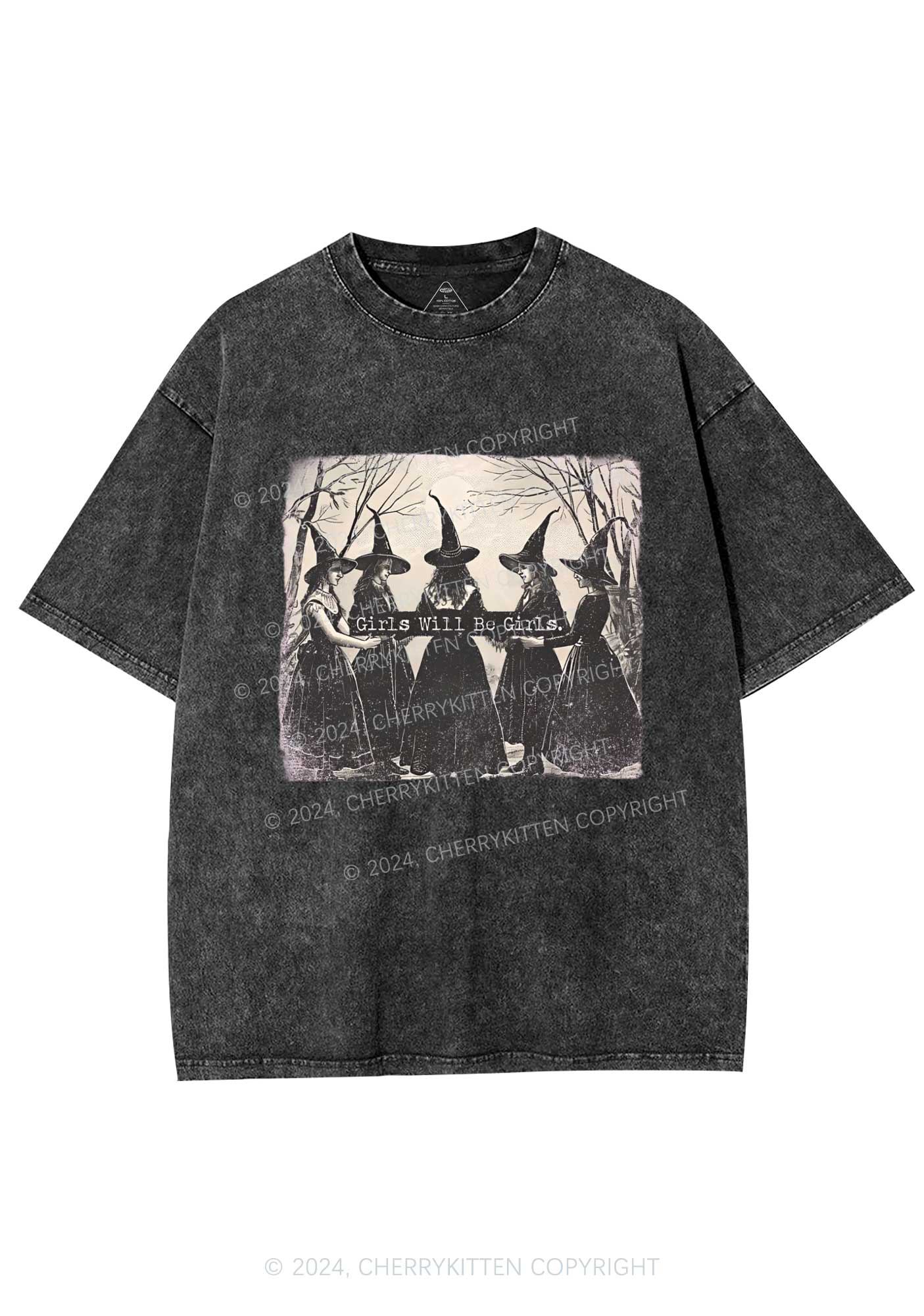 Halloween Girls Will Be Girls Y2K Washed Tee Cherrykitten - Image 3