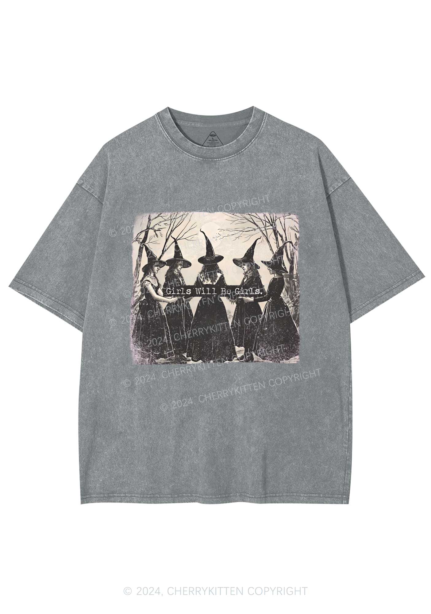 Halloween Girls Will Be Girls Y2K Washed Tee Cherrykitten - Image 6