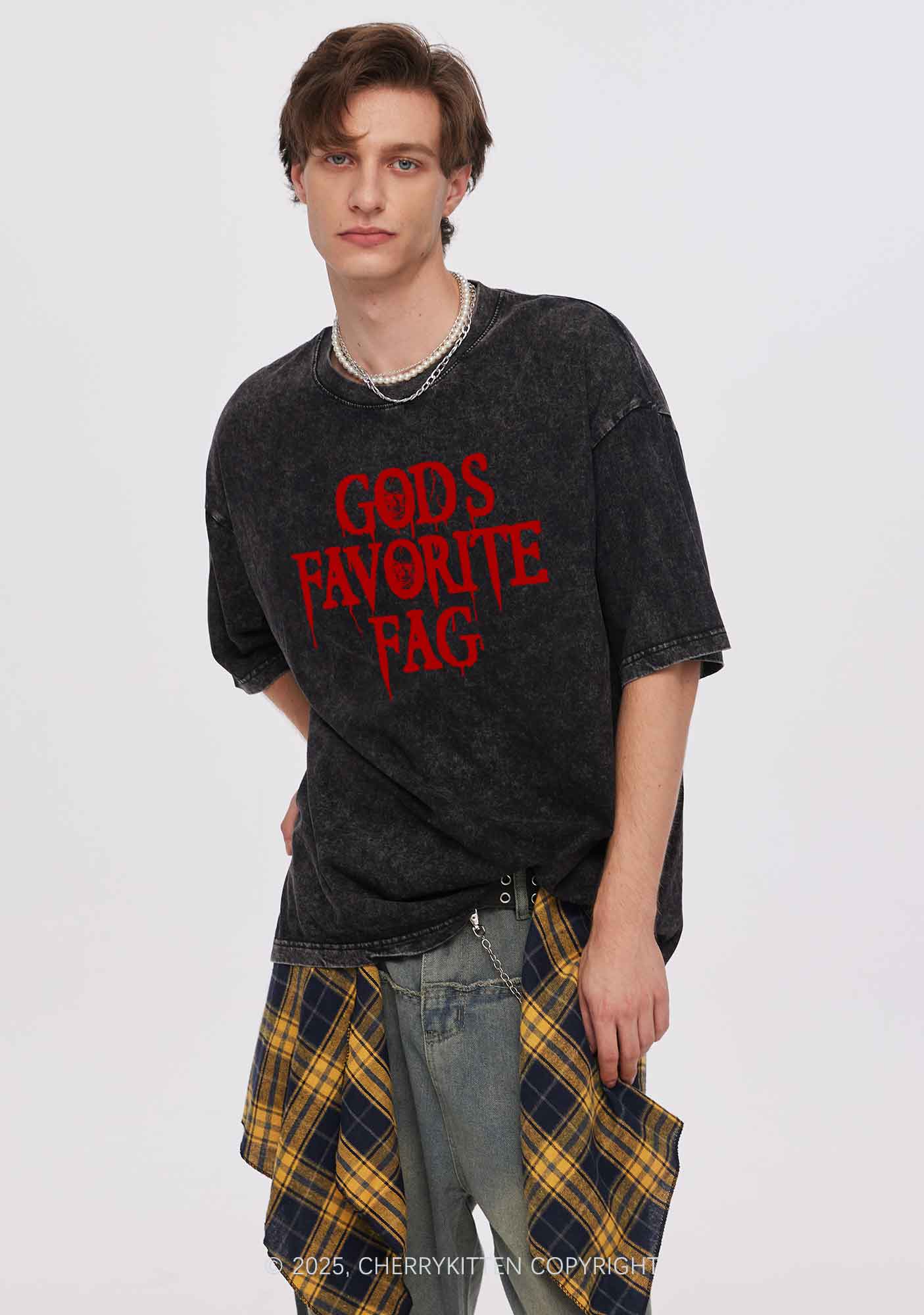 Halloween Gods Favorite Fag Pride Y2K Shirts Washed Tee Cherrykitten - Image 2