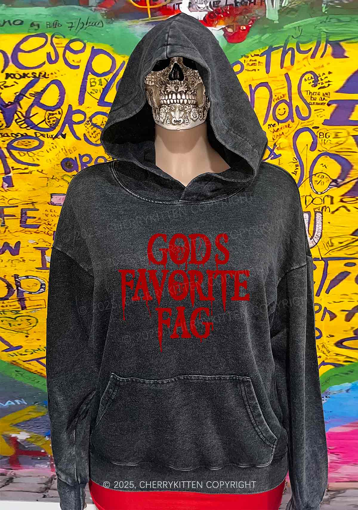 Halloween Gods Favorite Fag Pride Y2K Washed Hoodie Cherrykitten - Image 2
