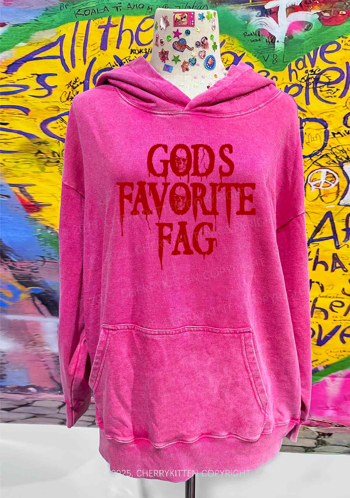 Halloween Gods Favorite Fag Pride Y2K Washed Hoodie Cherrykitten - Image 3