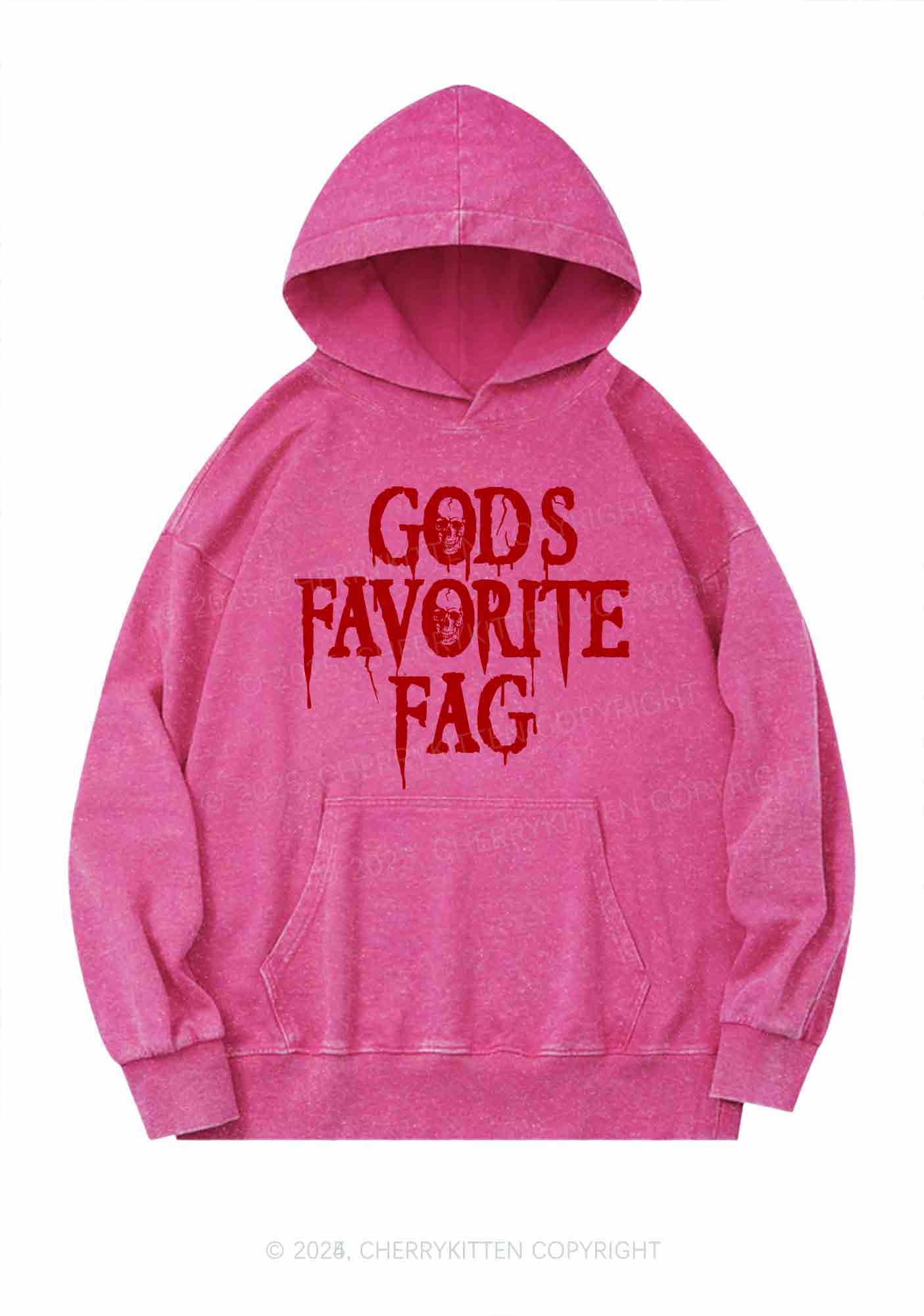 Halloween Gods Favorite Fag Pride Y2K Washed Hoodie Cherrykitten - Image 4