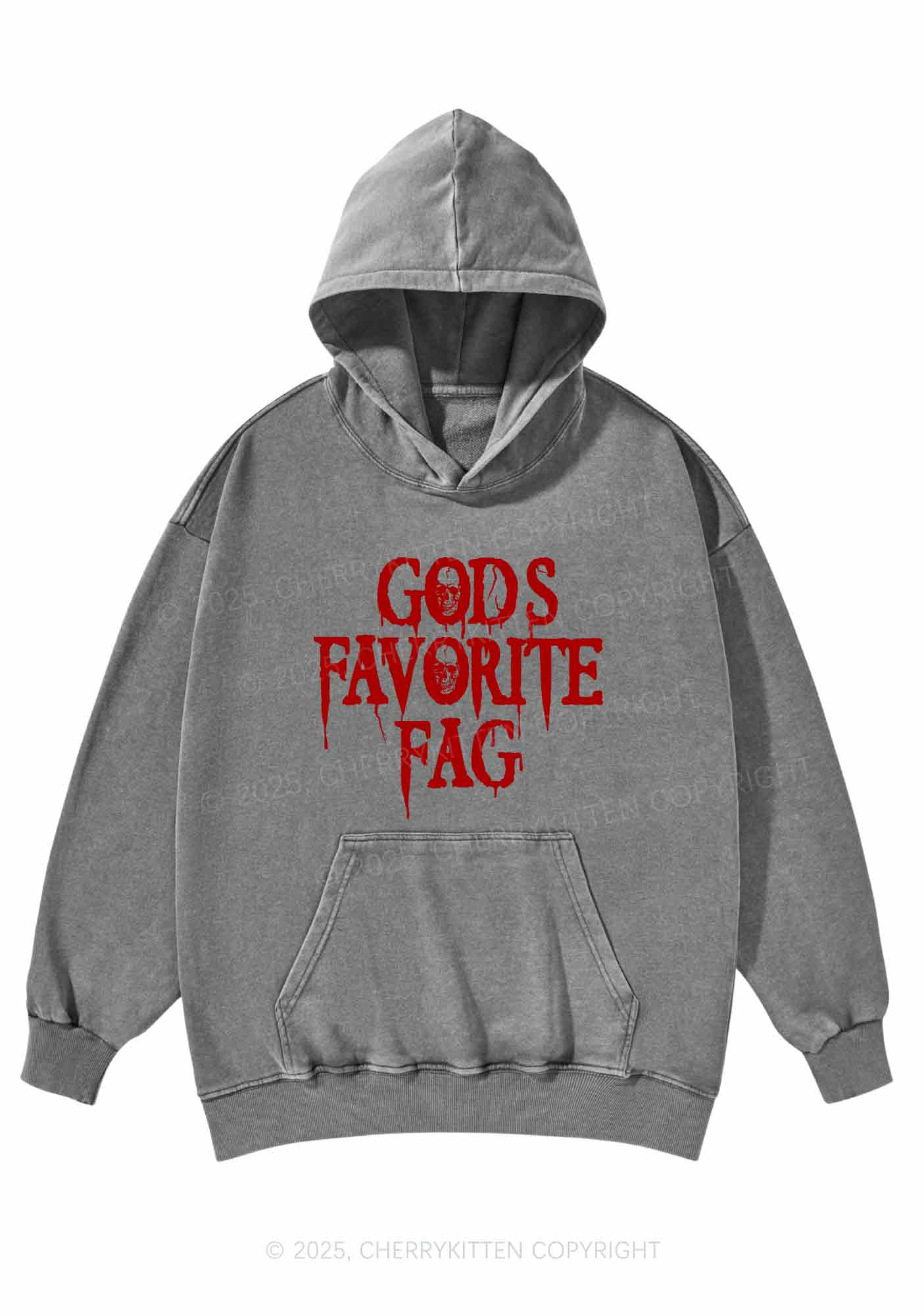 Halloween Gods Favorite Fag Pride Y2K Washed Hoodie Cherrykitten - Image 5