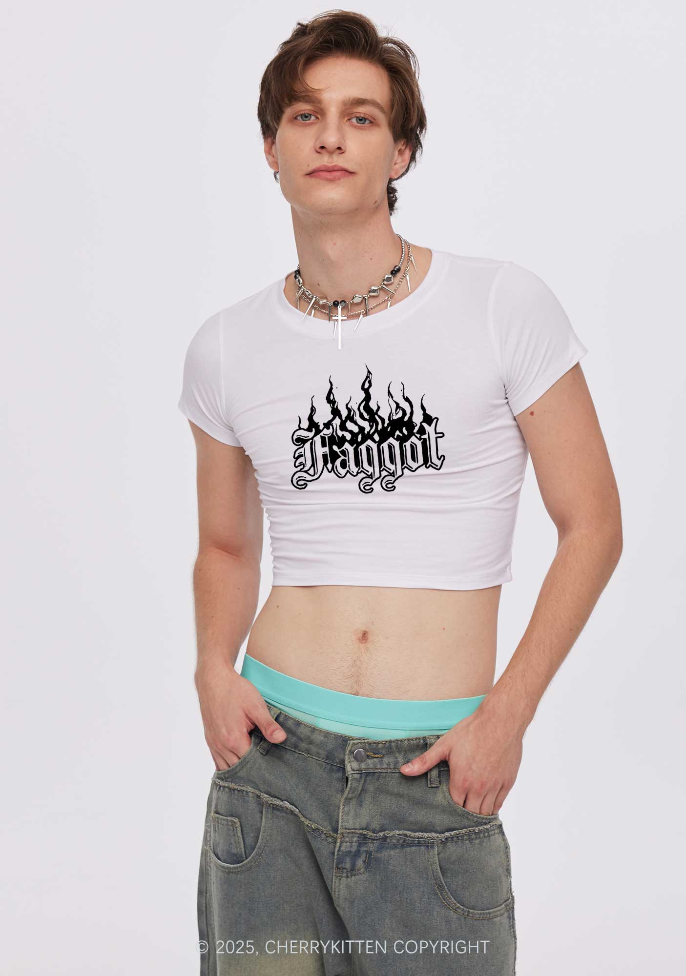 Halloween Goth Faggot Pride Y2K Baby Tee Cherrykitten - Image 2