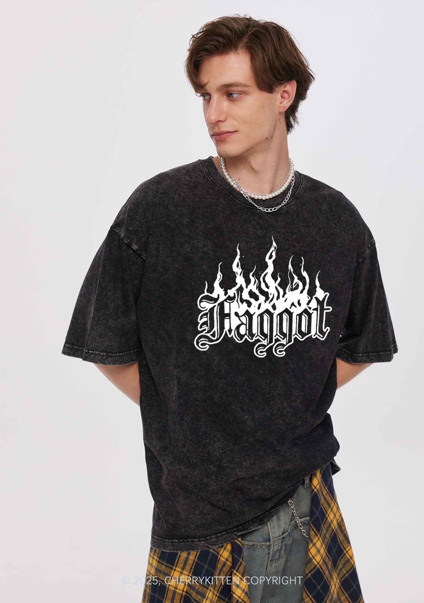 Halloween Goth Faggot Pride Y2K Shirts Washed Tee Cherrykitten - Image 2