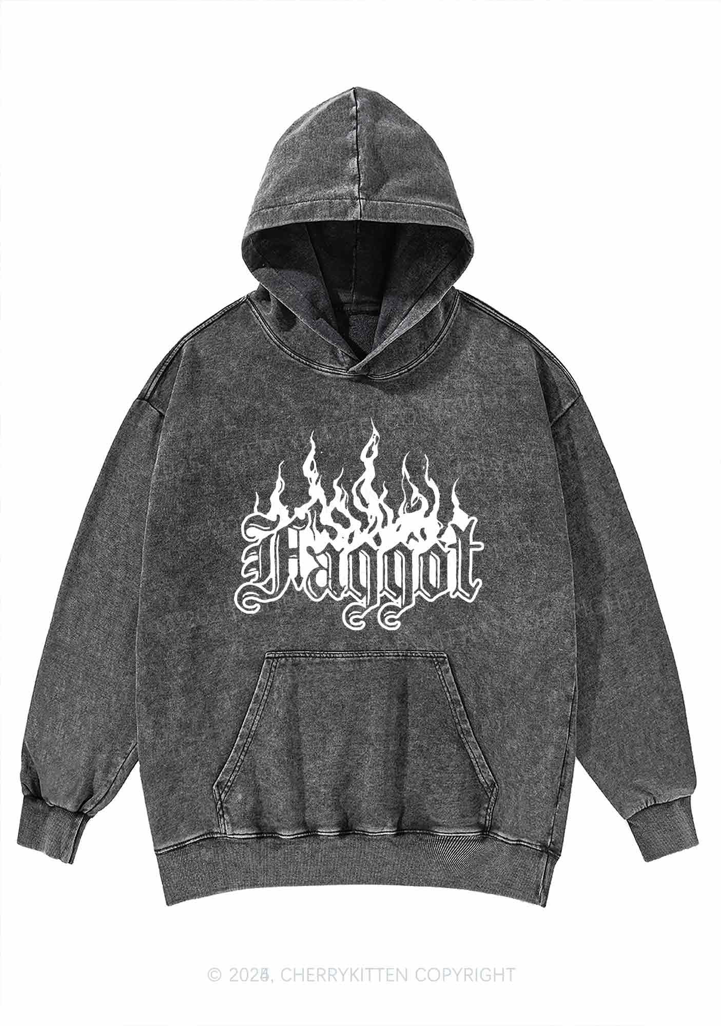 Halloween Goth Faggot Pride Y2K Washed Hoodie Cherrykitten - Image 4