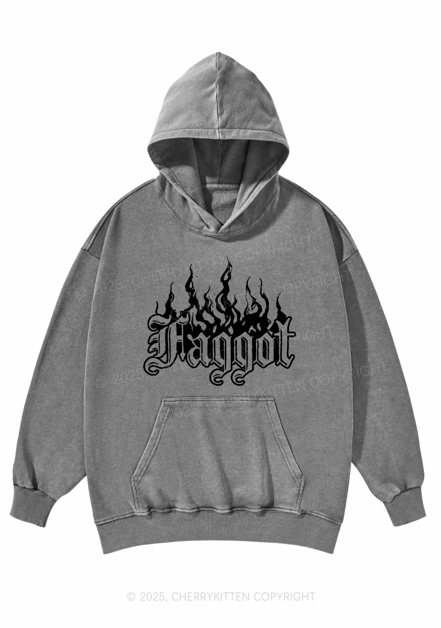 Halloween Goth Faggot Pride Y2K Washed Hoodie Cherrykitten - Image 5