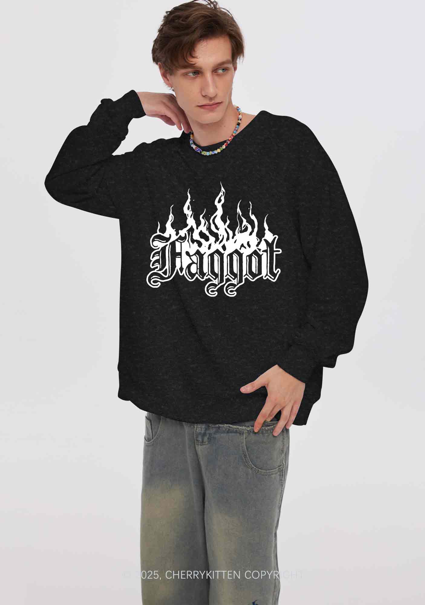Halloween Goth Faggot Pride Y2K Washed Sweatshirts Cherrykitten - Image 2