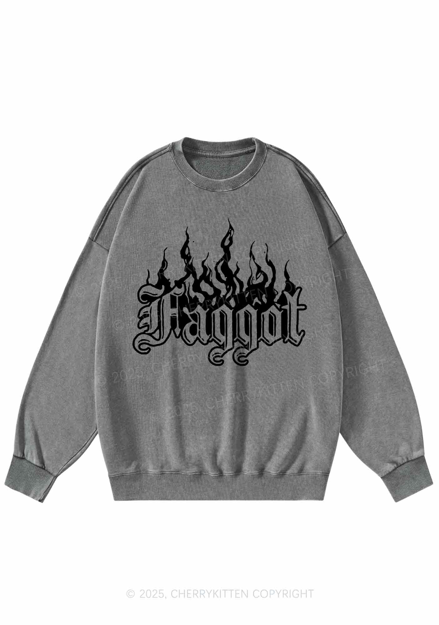 Halloween Goth Faggot Pride Y2K Washed Sweatshirts Cherrykitten - Image 5
