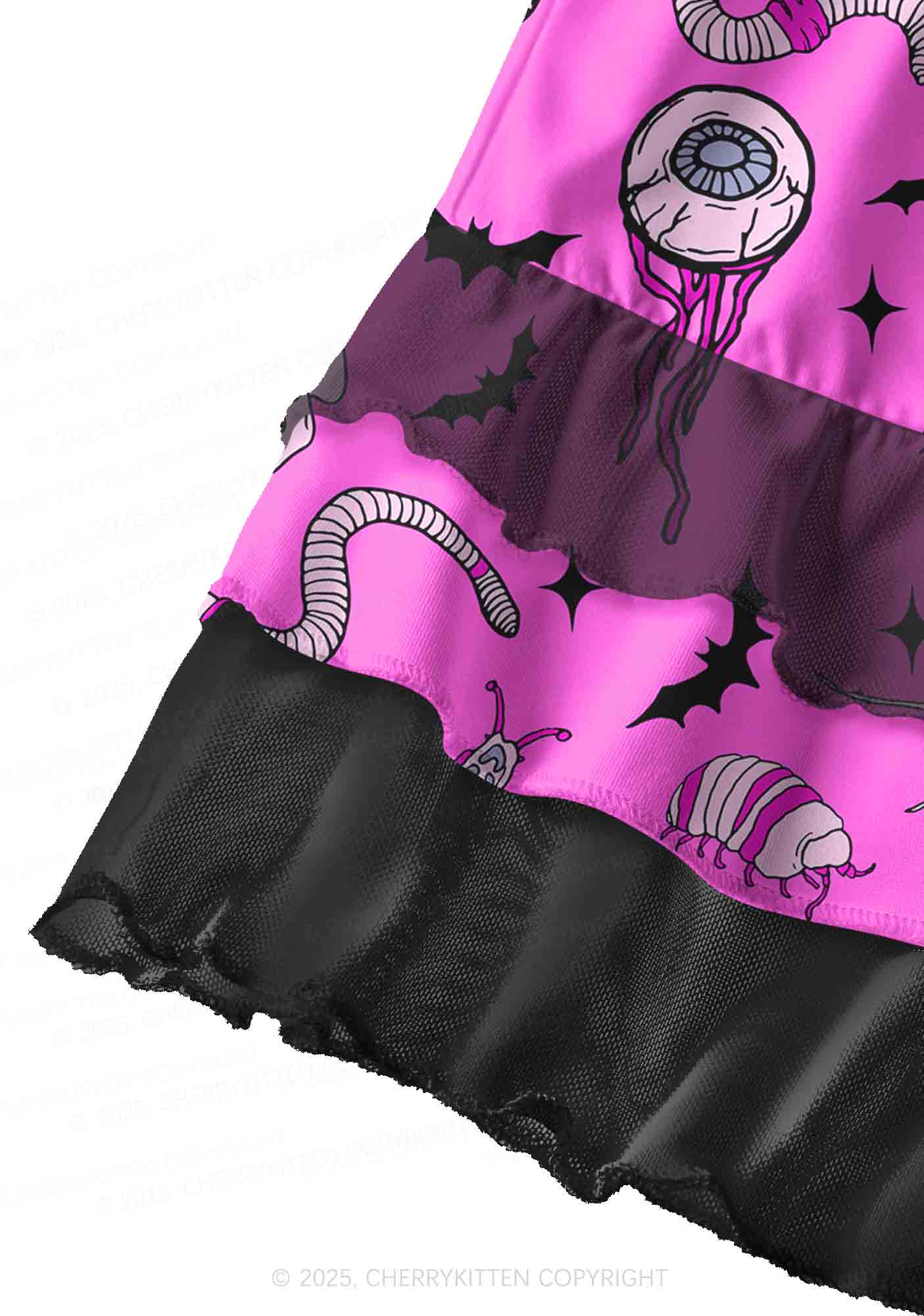 Halloween Goth Pink Party Y2K Print Mini Layered Skirt Cherrykitten - Image 3