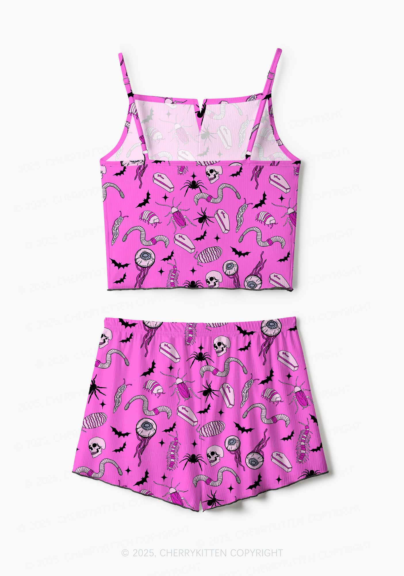 Halloween Goth Pink Party Y2K Print Cami Shorts Pajama Set Cherrykitten - Image 3