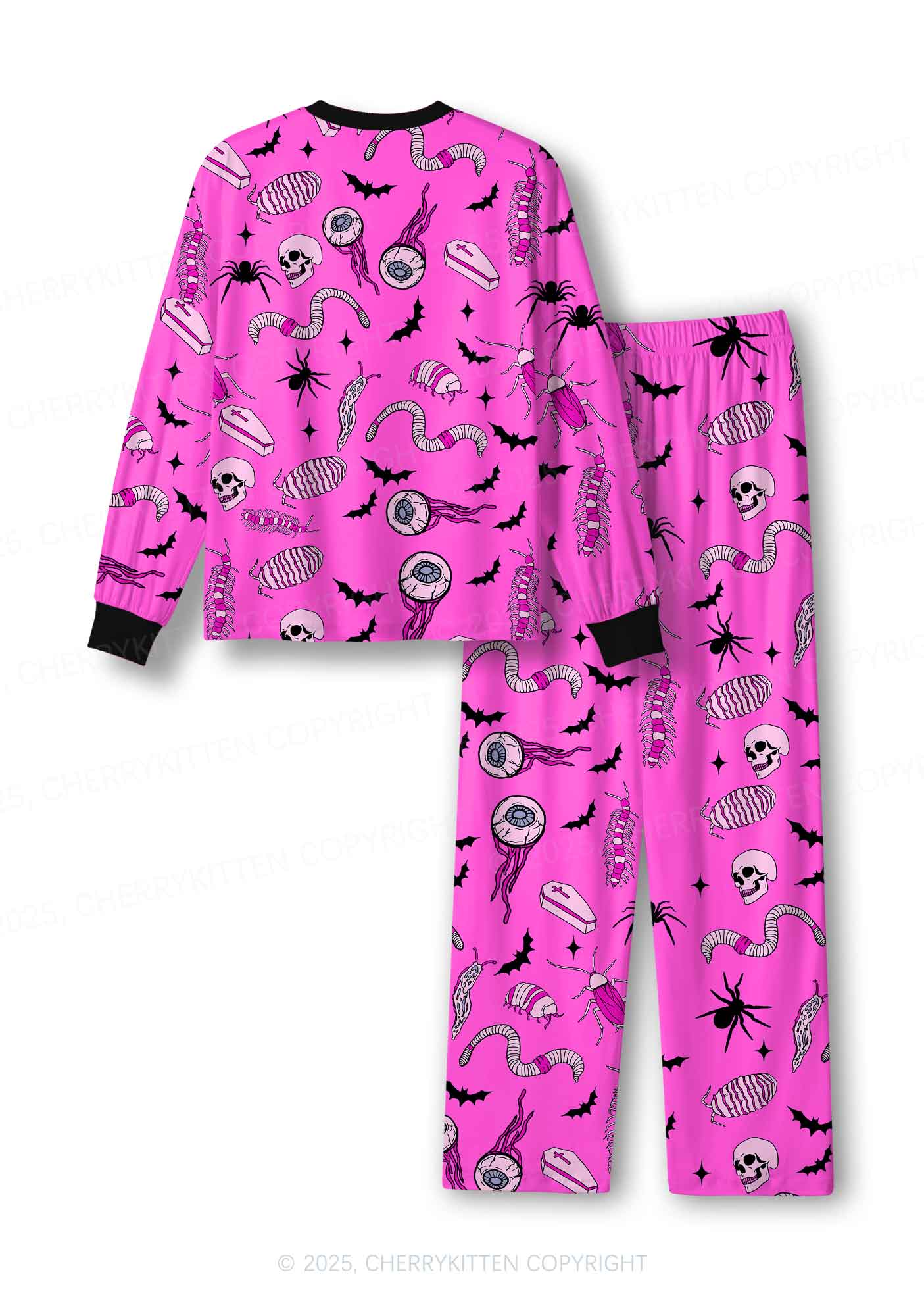 Halloween Goth Pink Party Y2K Print Long Sleeve Pajama Set Cherrykitten - Image 3