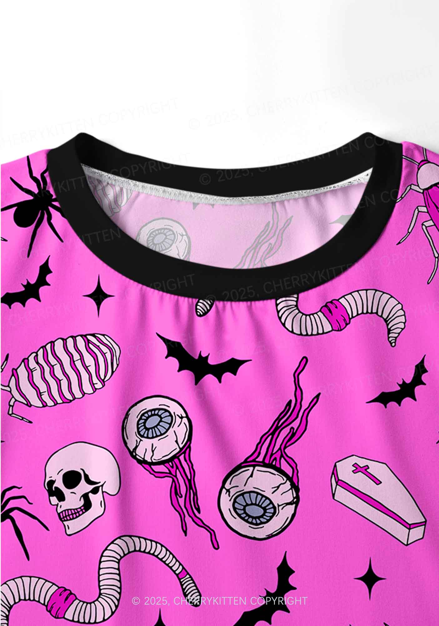 Halloween Goth Pink Party Y2K Print Long Sleeve Pajama Set Cherrykitten - Image 4