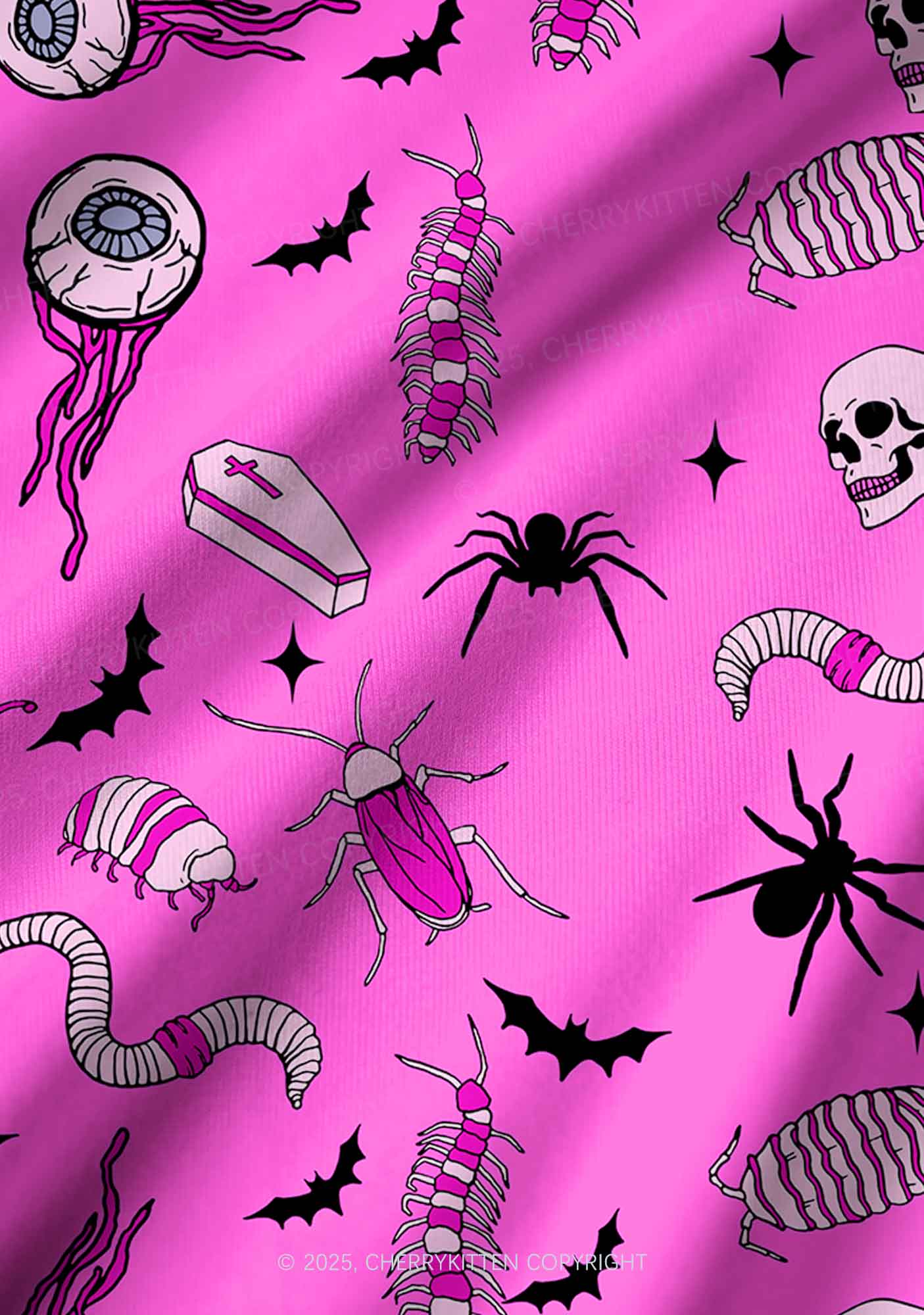 Halloween Goth Pink Party Y2K Print Long Sleeve Pajama Set Cherrykitten - Image 6