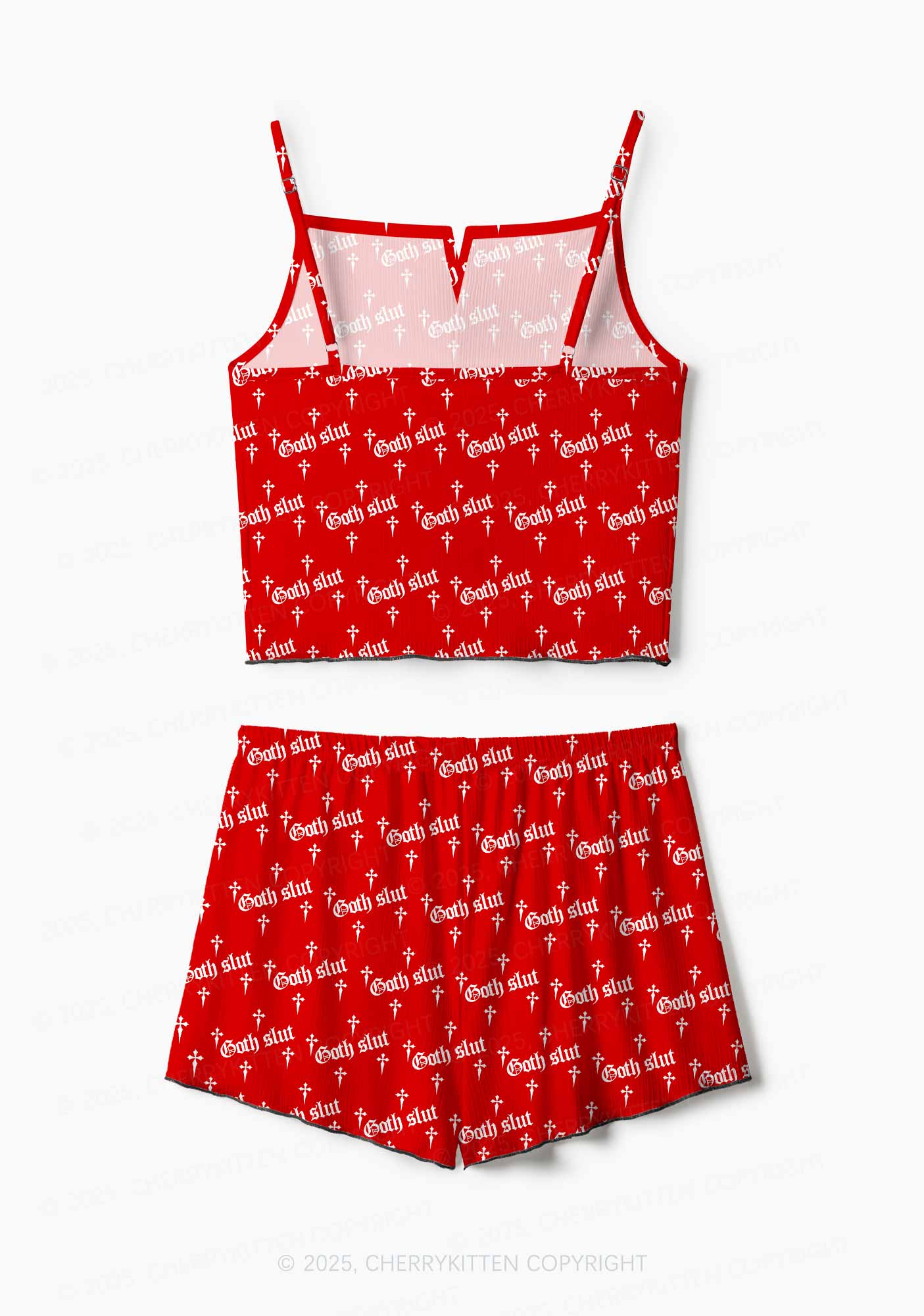 Halloween Goth Slxt Y2K Print Cami Shorts Pajama Set Cherrykitten - Image 3