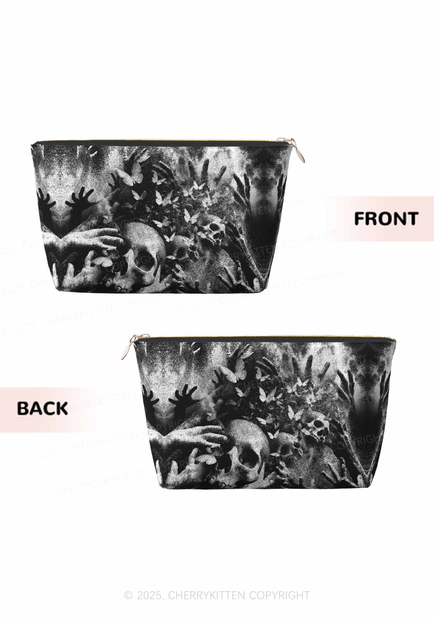 Halloween Gothic Skull Y2K Leather Makeup Bag Cherrykitten - Image 2