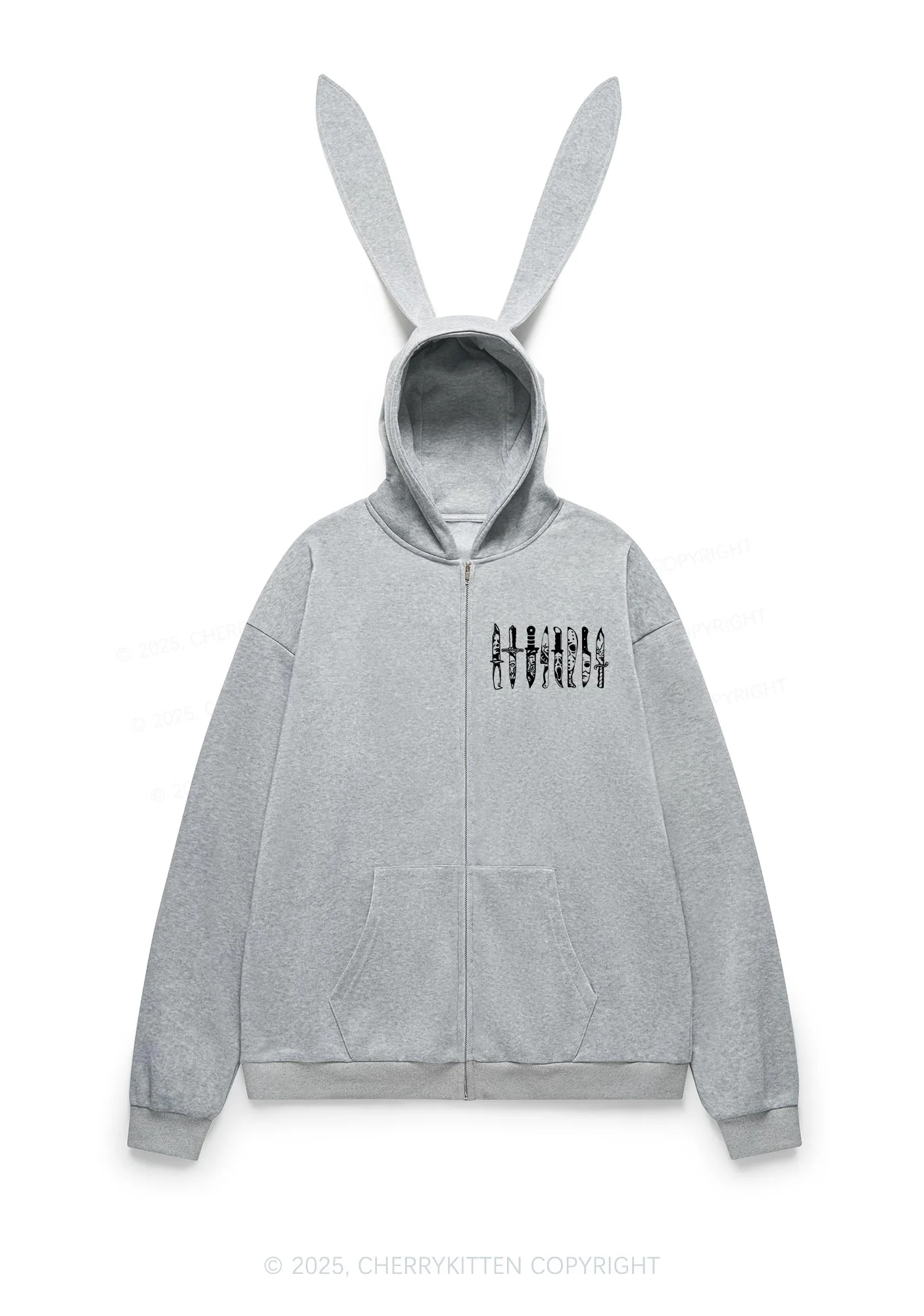 Halloween Grimace Daggers Y2K Bunny Ear Zip Hoodie Cherrykitten - Image 4