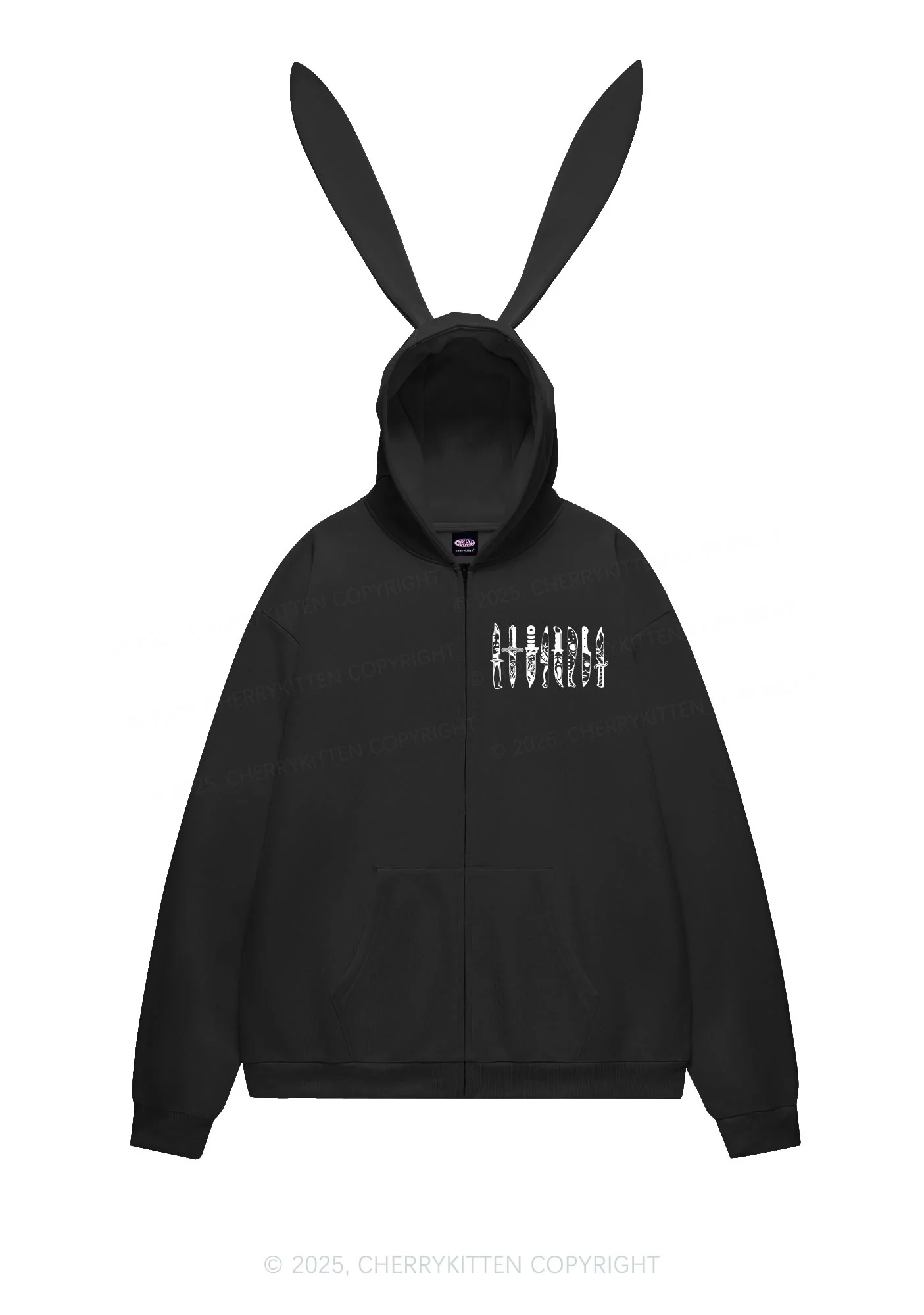 Halloween Grimace Daggers Y2K Bunny Ear Zip Hoodie Cherrykitten - Image 5