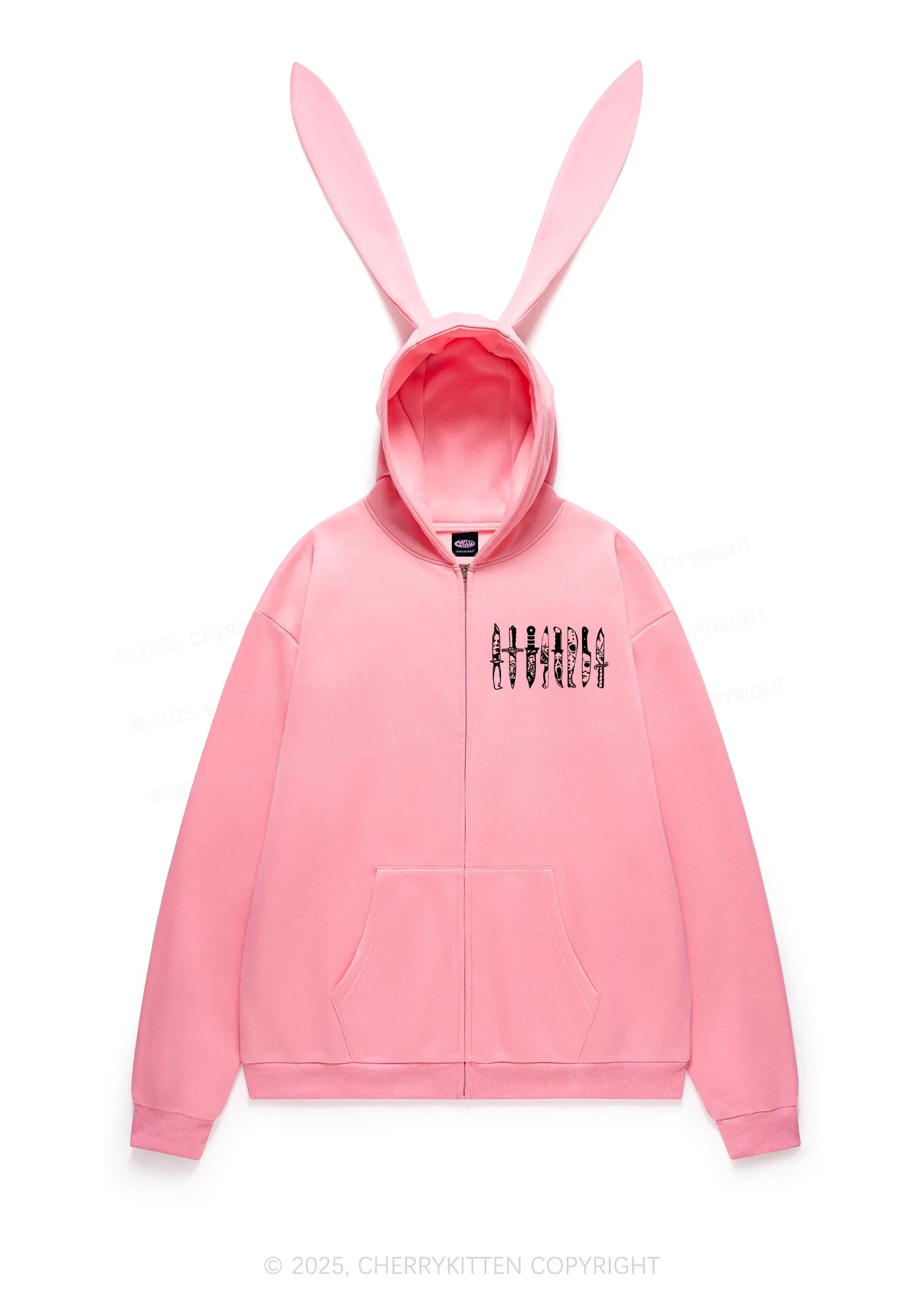 Halloween Grimace Daggers Y2K Bunny Ear Zip Hoodie Cherrykitten - Image 6