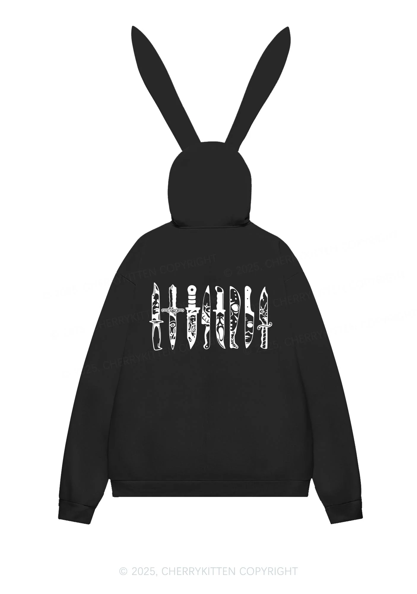 Halloween Grimace Daggers Y2K Bunny Ear Zip Hoodie Cherrykitten - Image 7