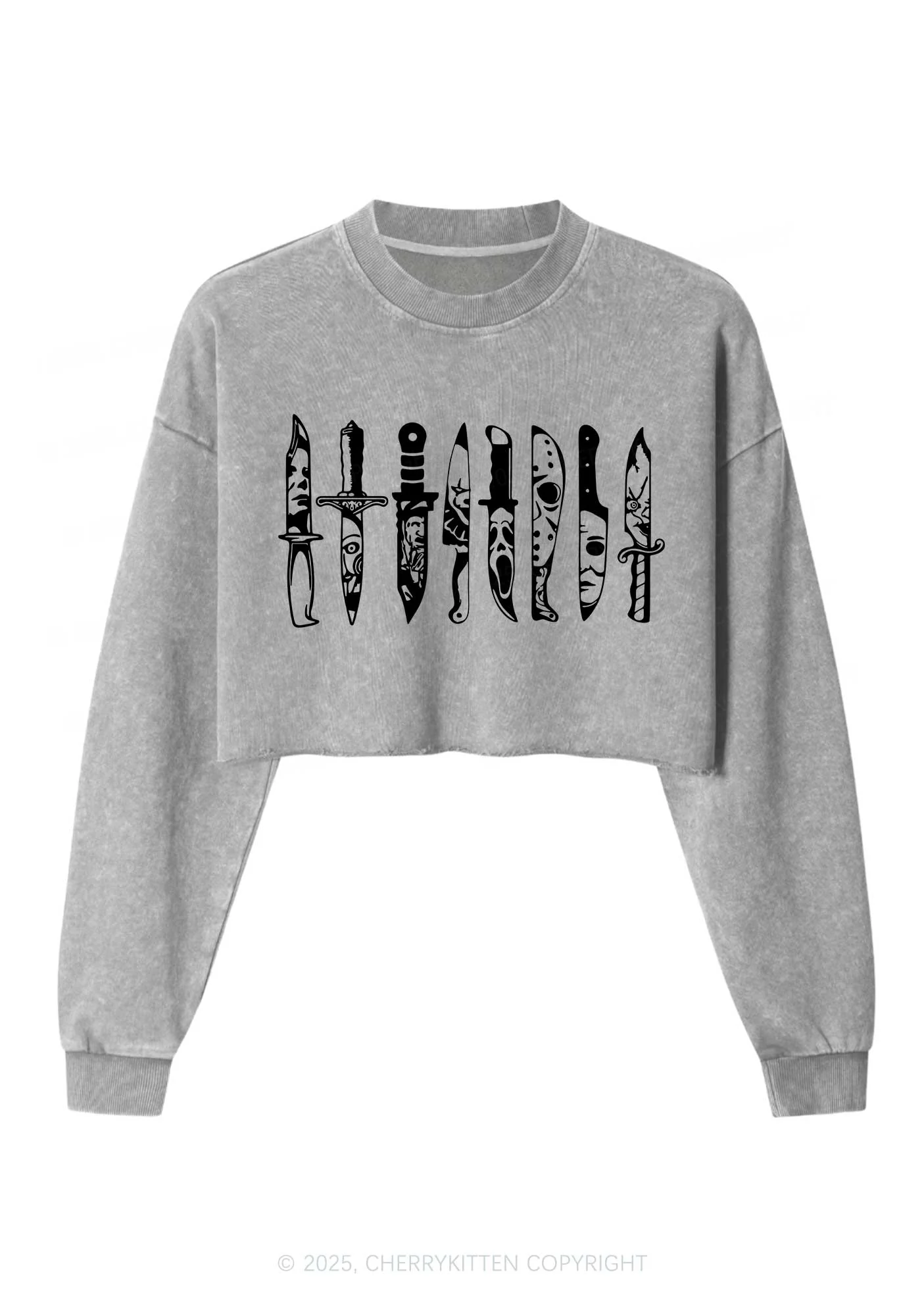 Halloween Grimace Daggers Y2K Crop Washed Sweatshirts Cherrykitten - Image 5