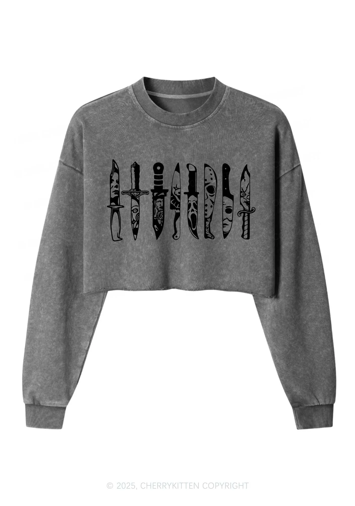 Halloween Grimace Daggers Y2K Crop Washed Sweatshirts Cherrykitten - Image 6