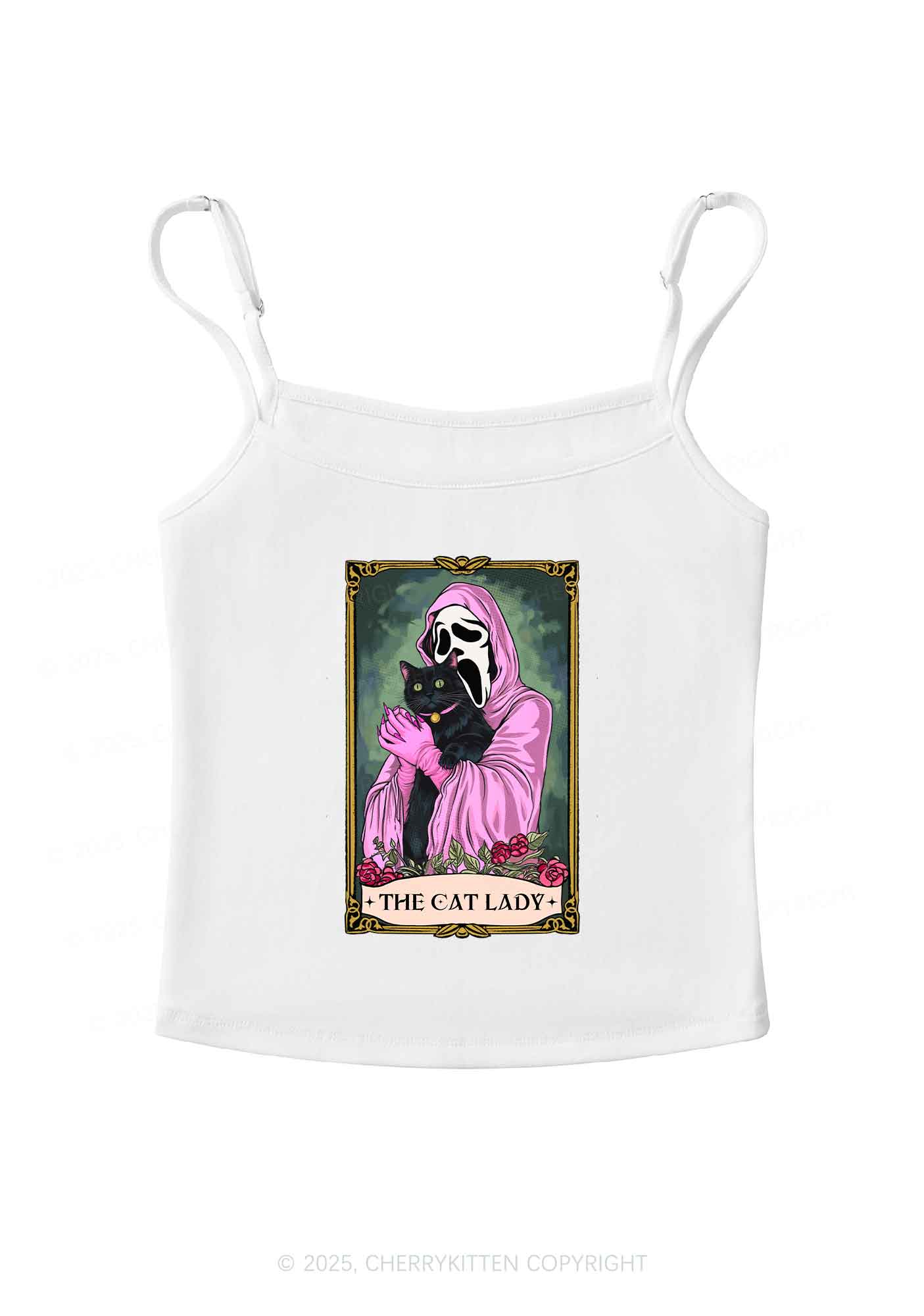 Halloween The Skull Cat Lady Y2K Spaghetti Strap Cami Cherrykitten - Image 3