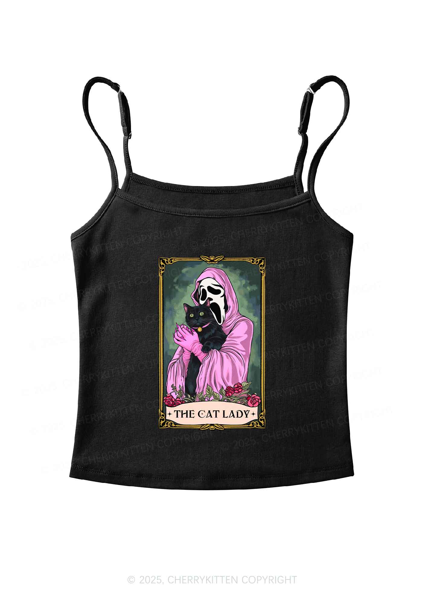 Halloween The Skull Cat Lady Y2K Spaghetti Strap Cami Cherrykitten - Image 4