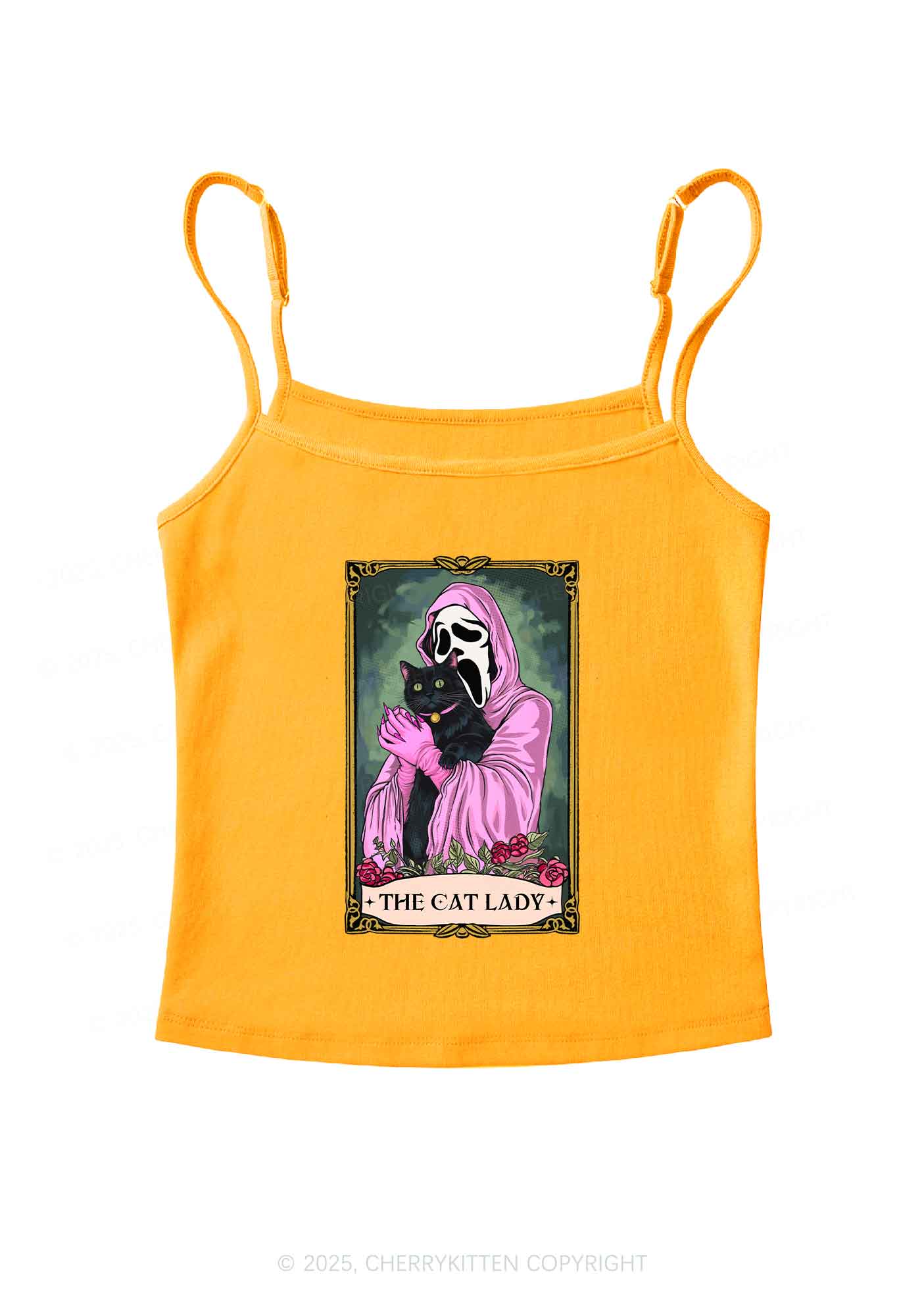 Halloween The Skull Cat Lady Y2K Spaghetti Strap Cami Cherrykitten - Image 5