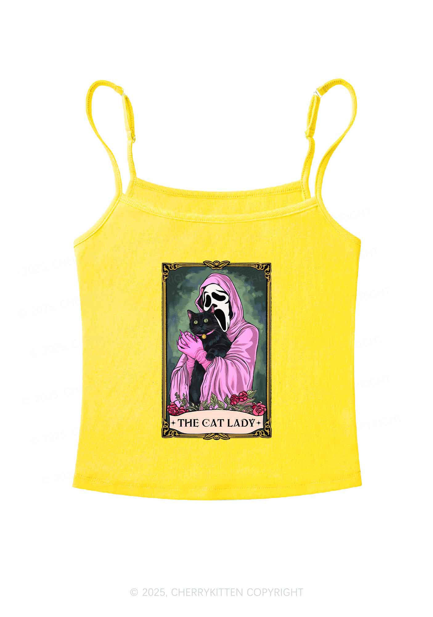 Halloween The Skull Cat Lady Y2K Spaghetti Strap Cami Cherrykitten - Image 6