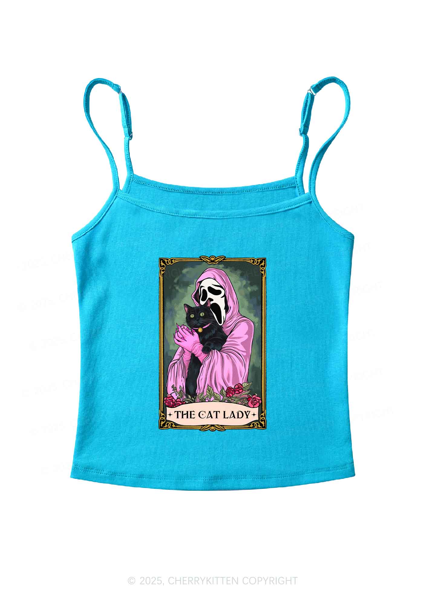 Halloween The Skull Cat Lady Y2K Spaghetti Strap Cami Cherrykitten - Image 7
