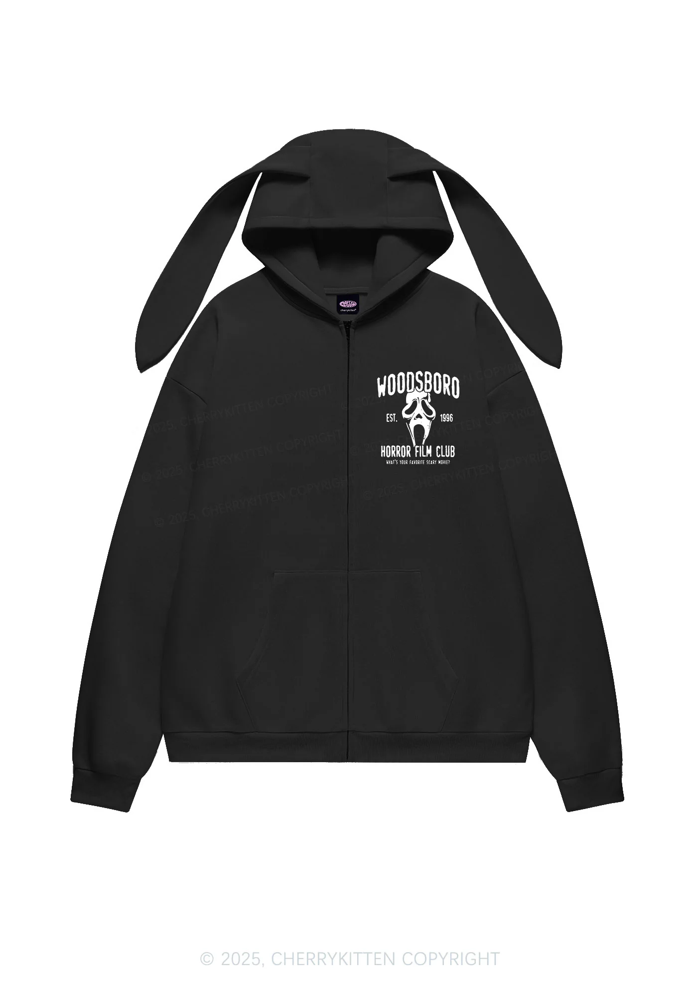 Halloween Horror Film Club Y2K Bunny Ear Zip Hoodie Cherrykitten - Image 4