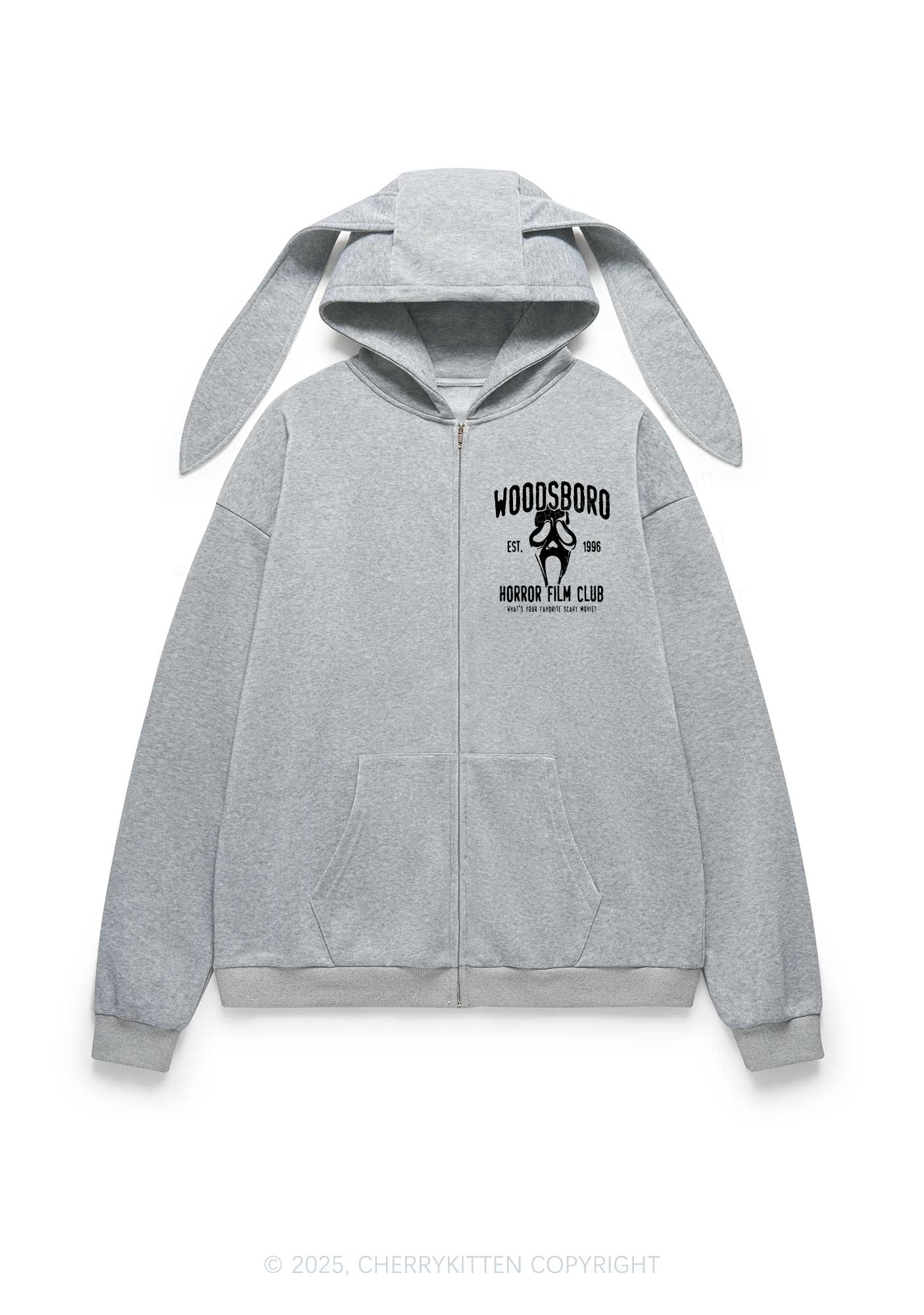 Halloween Horror Film Club Y2K Bunny Ear Zip Hoodie Cherrykitten - Image 5